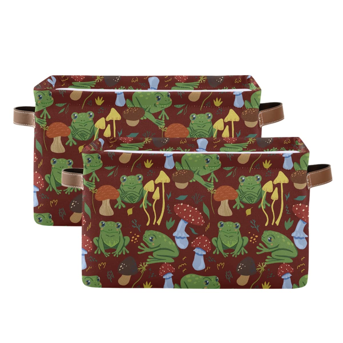 Cute Frogs & Forest Mushrooms Collapsible Storage Bin - Waterproof Rectangle Basket for Nursery Toys, Books & Closet Organization | Perfect for Kids' Room Decor & Bedroom Shelves