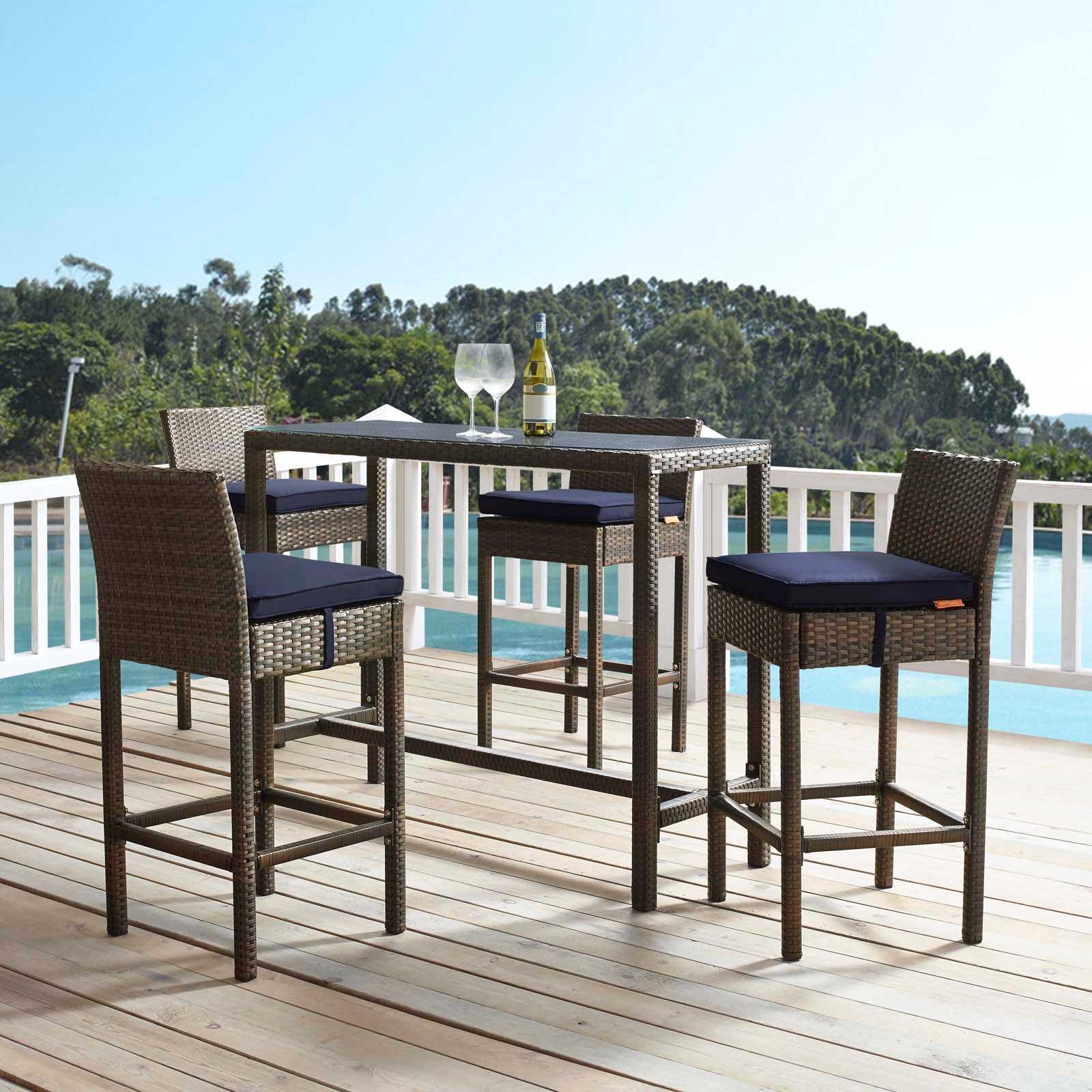 4-Piece Outdoor Patio Wicker Rattan Bar Stool Set - Weather-Resistant Conduit Bar Stools for Backyard, Poolside & Garden Seating