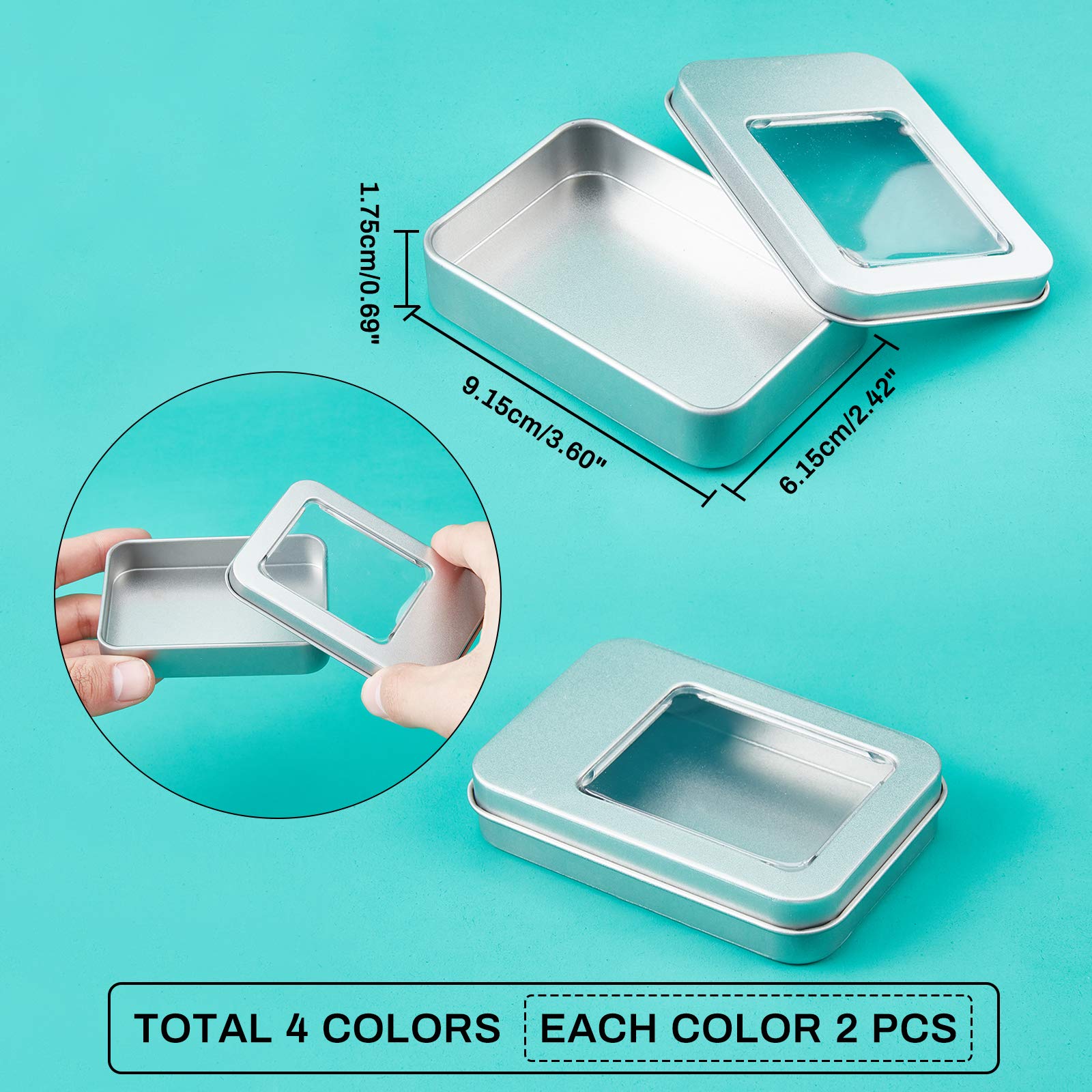8PCS Tinplate Storage Boxes with Clear Window - Empty Rectangle Containers for Candles, Candies, Gifts - Perfect for Home, Office & Party Organization
