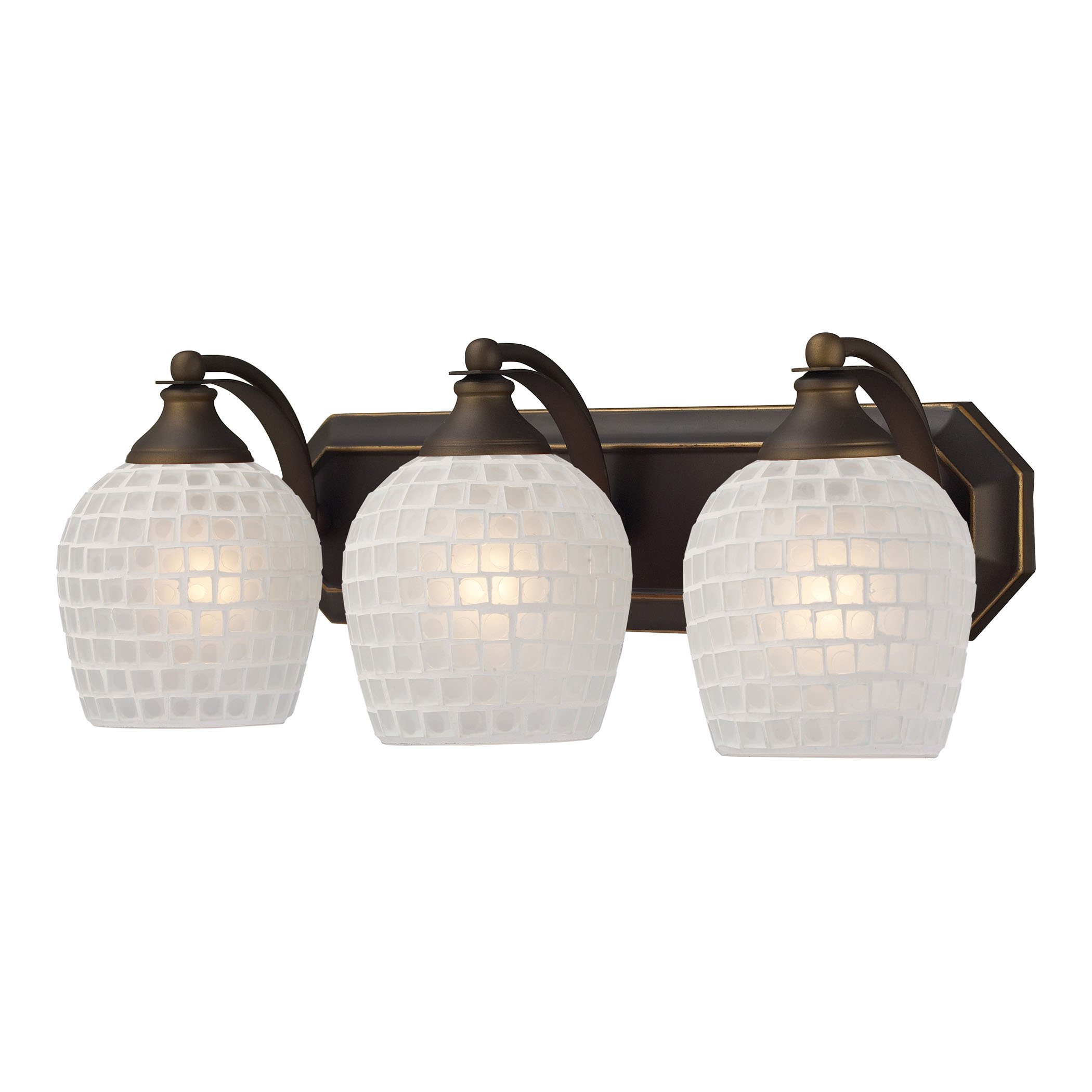 Aged Bronze and White Mosaic Glass 3-Light Vanity Light Fixture - Perfect for Bathroom, Dressing Room, and Makeup Area Lighting