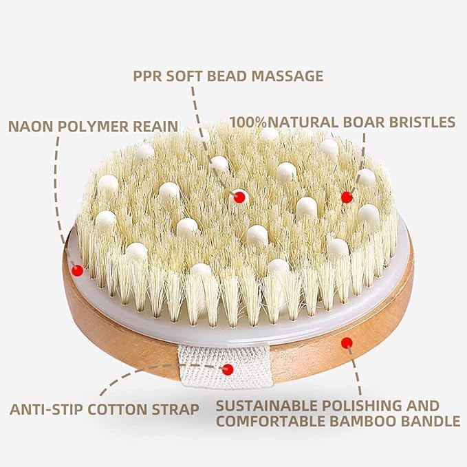 GYANSHOPPE Dry Body Brush for Women - Exfoliating Bath Brush with Natural Bristles, Cellulite Massage & Blood Circulation Stimulation | Dual Use for Wet & Dry Skin | Perfect for Shower, Spa & Home Skincare Routine