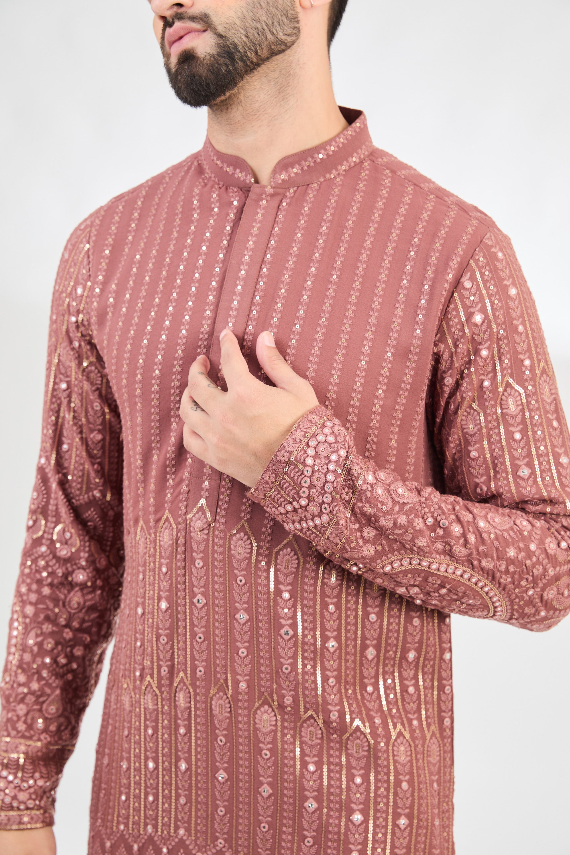 Elegant Mauve Taupe Chikankari Kurta for Women - Traditional Indian Embroidered Tunic Top - Perfect for Festivals, Weddings & Casual Wear