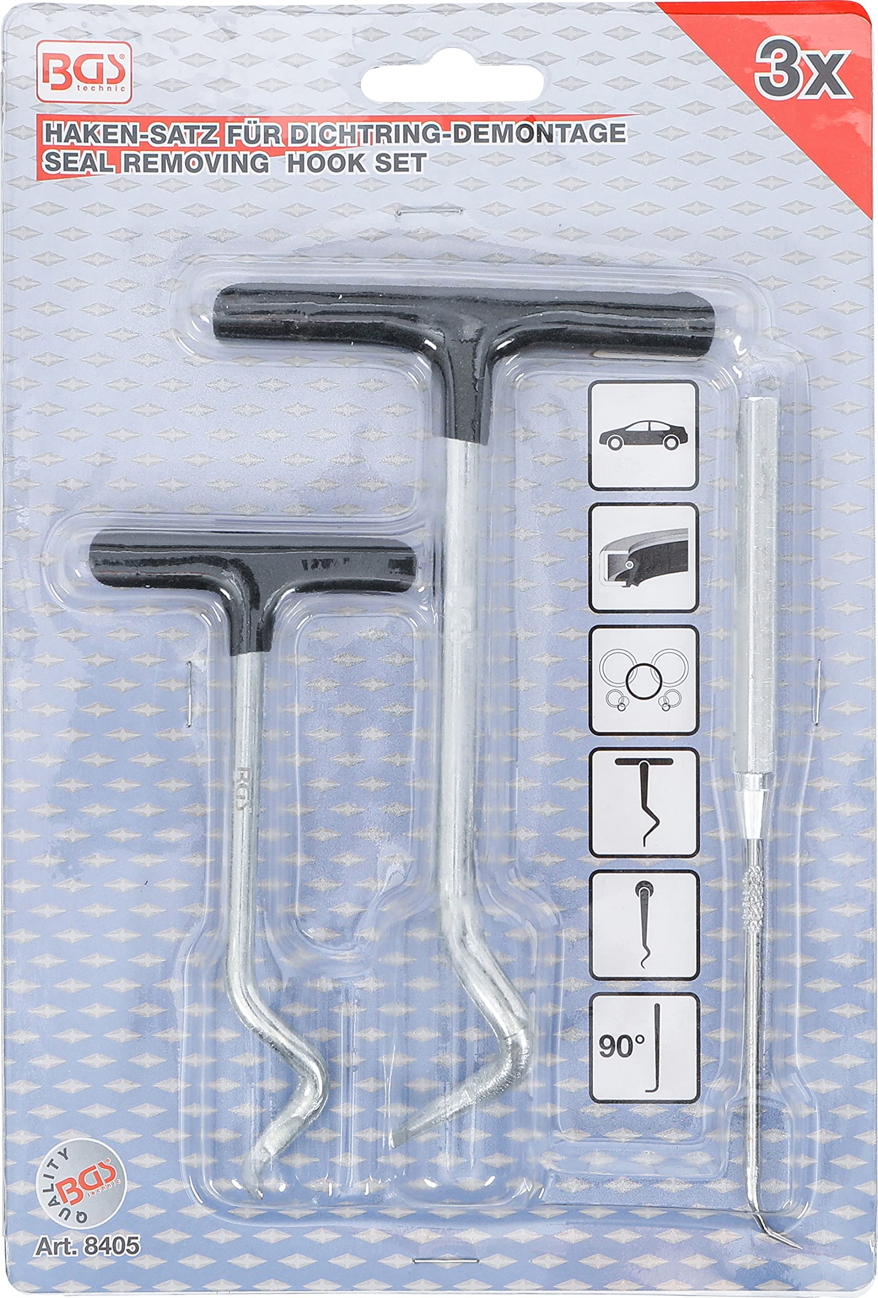 BGS 8405 Seal Removing Hook Set - 3 Piece Automotive Seal Pry Tool Kit for Gaskets, Oil Seals & Bearings - Ideal for Mechanics, DIY Car Repair & Engine Maintenance