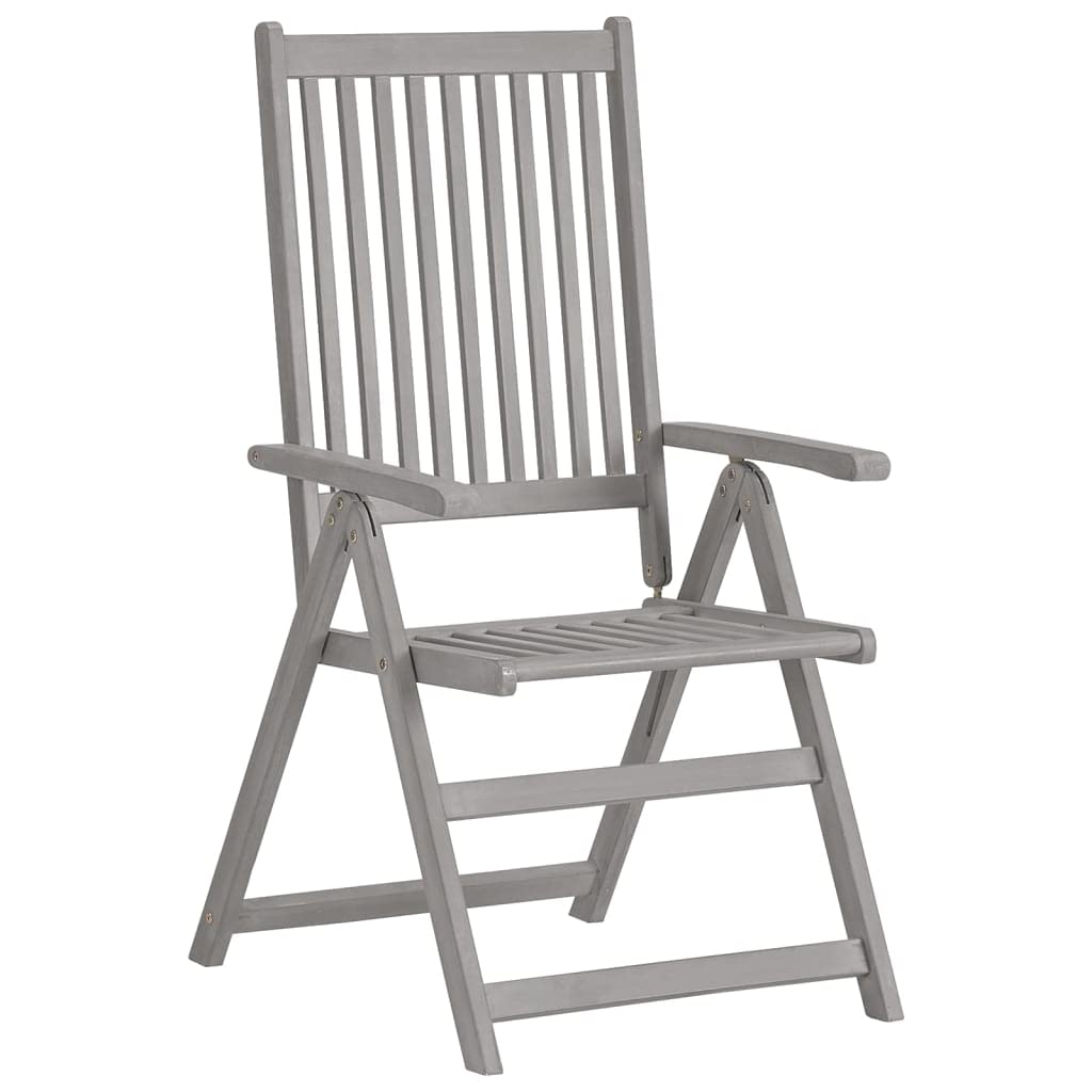 vidaXL Patio Reclining Chairs Set of 2 - Solid Acacia Wood Outdoor Lounge Chairs with Cushions - Comfortable Gray Garden Furniture for Backyard, Poolside & Patio Relaxation
