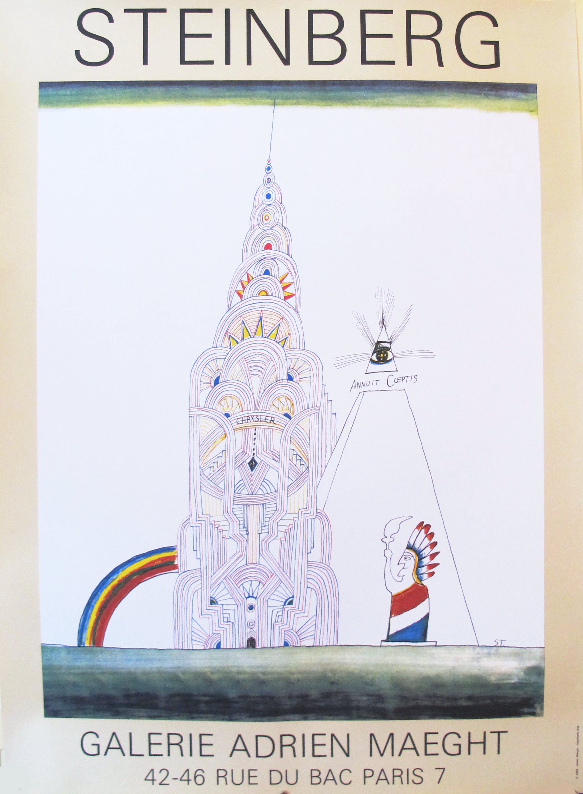 Vintage 1988 French Saul Steinberg Exhibition Poster - Chrysler Building Art Print - Perfect for Home Decor, Office Wall Art & Gift for Art Lovers