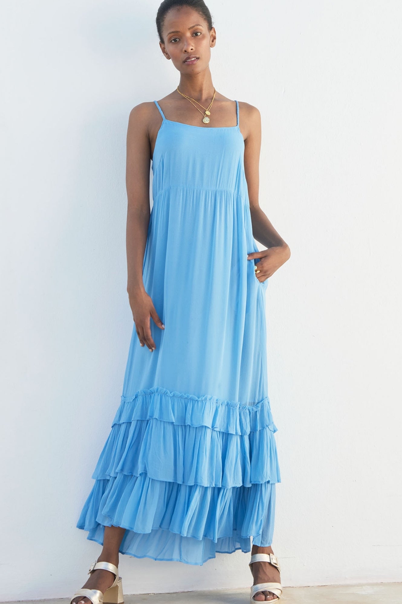 Jasmina Dress - Elegant Blue Flowy Midi Dress for Women | Perfect for Casual Outings, Date Nights & Summer Parties