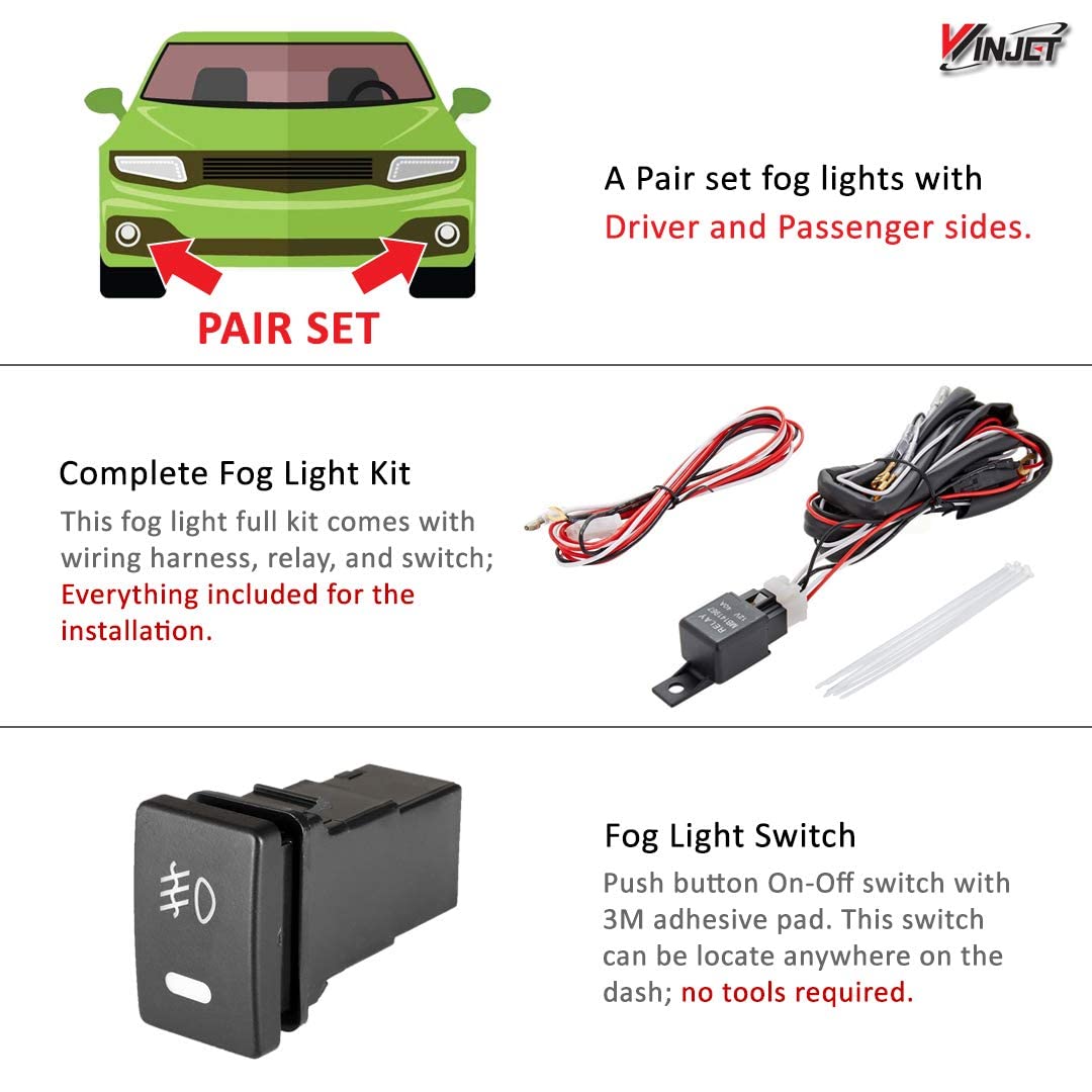 Winjet Clear Lens Fog Lights Assembly Kit for 2014-2016 Toyota Highlander - Complete Fog Lamp Pair with Switch & Wiring Harness | Perfect for Night Driving, Off-Road Adventures & Low Visibility Conditions