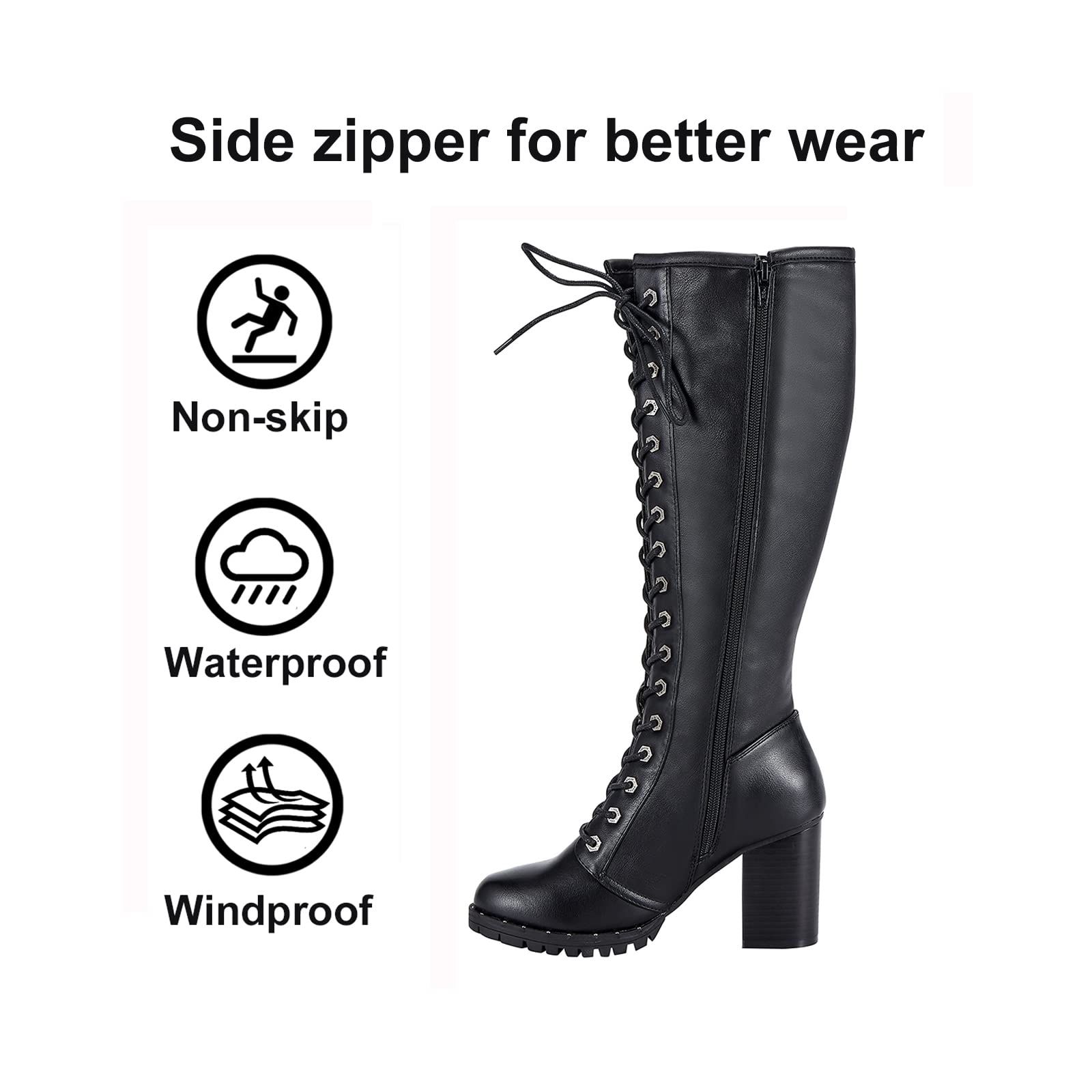 GARGOYLE BELLS Women's Knee High Boots - Lace Up Motorcycle Boots with Zipper, Soft Thigh High Riding Boots for Women | Perfect for Biker Fashion, Winter Outfits & Night Out Looks