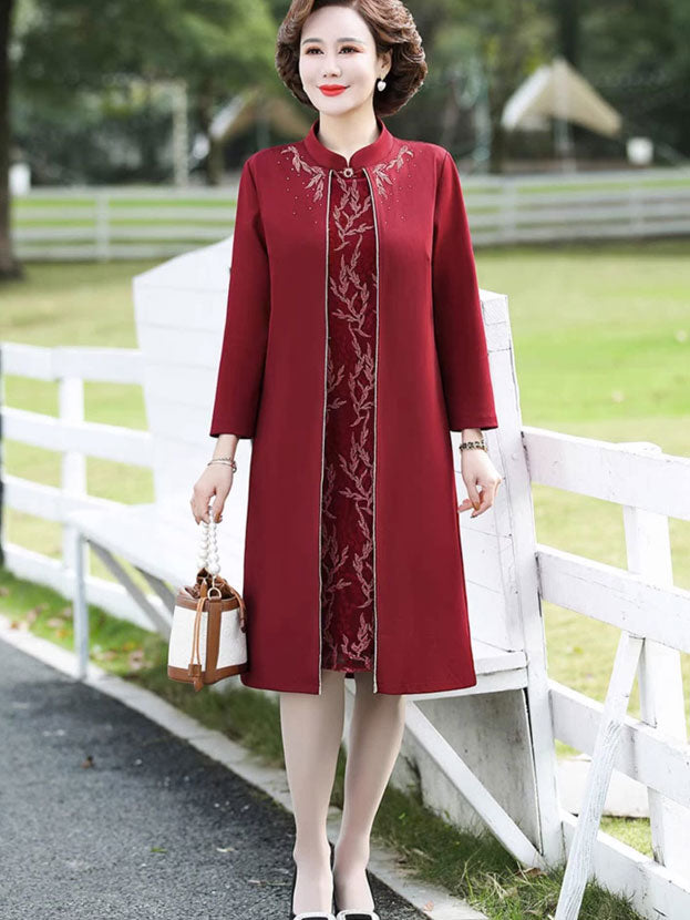 Elegant Red Cheongsam Dress for Bridal Mothers | Spring Wedding Guest Outfit | Perfect for Tea Ceremonies, Receptions & Special Occasions