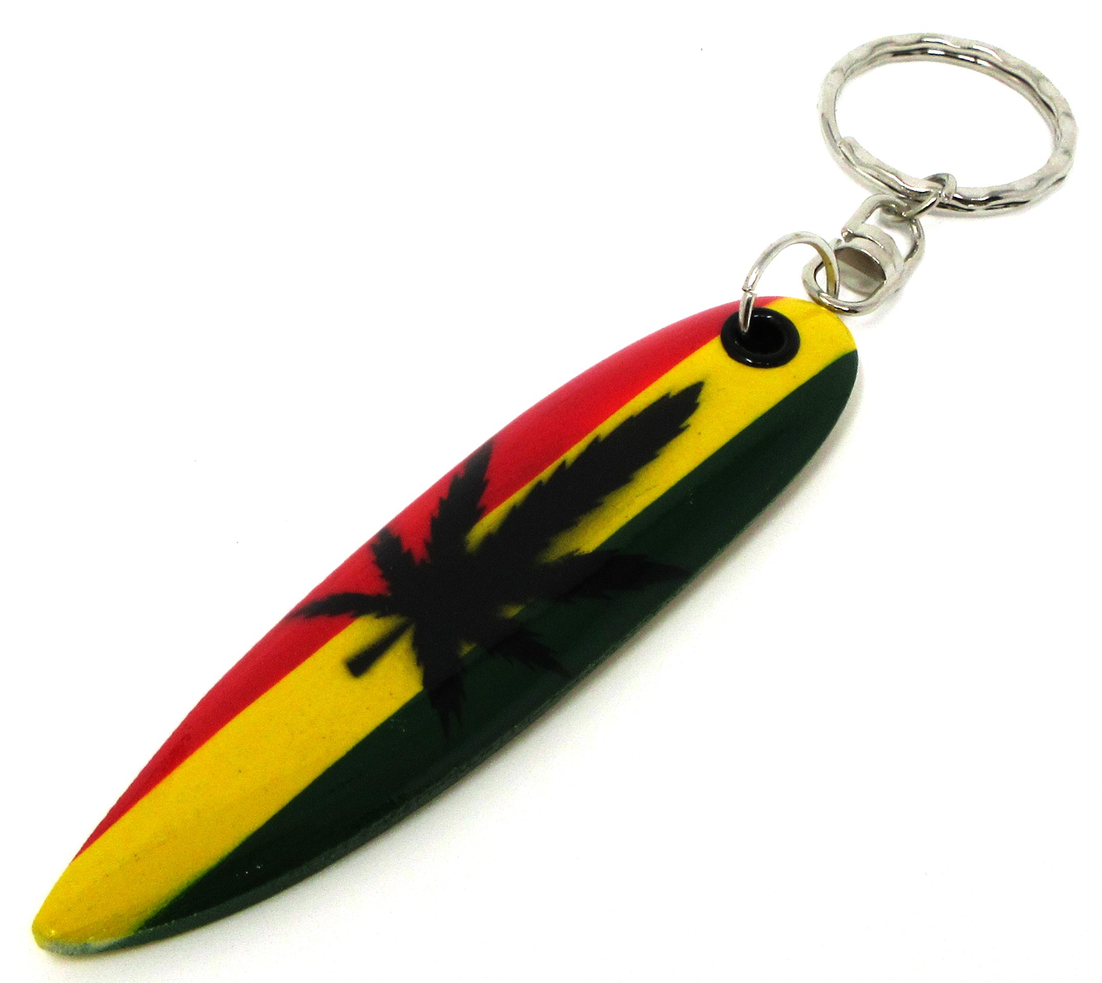 Rasta Surfboard Keychain - Wooden Surfboard Keyring with Rasta Colors - Perfect for Surfers, Beach Lovers & Bohemian Style Accessories