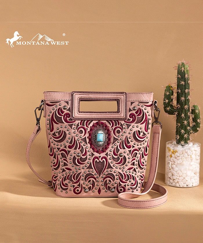 Montana West Embroidered Crossbody Bag for Women - Stylish Cut-Out Design, Perfect for Travel, Shopping & Everyday Use