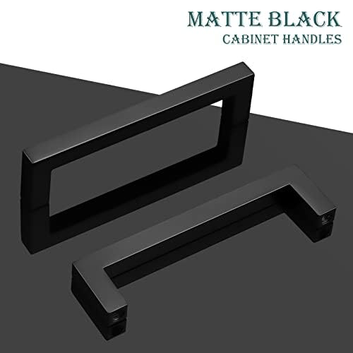 GOBEKOR 5 Pack Matte Black Cabinet Handles - 3-3/4 Inch (96mm) Hole Center, Modern Square Dresser Pulls for Kitchen & Bathroom Cabinets, Bedroom Furniture Hardware - Durable & Stylish Upgrade for Home Organization