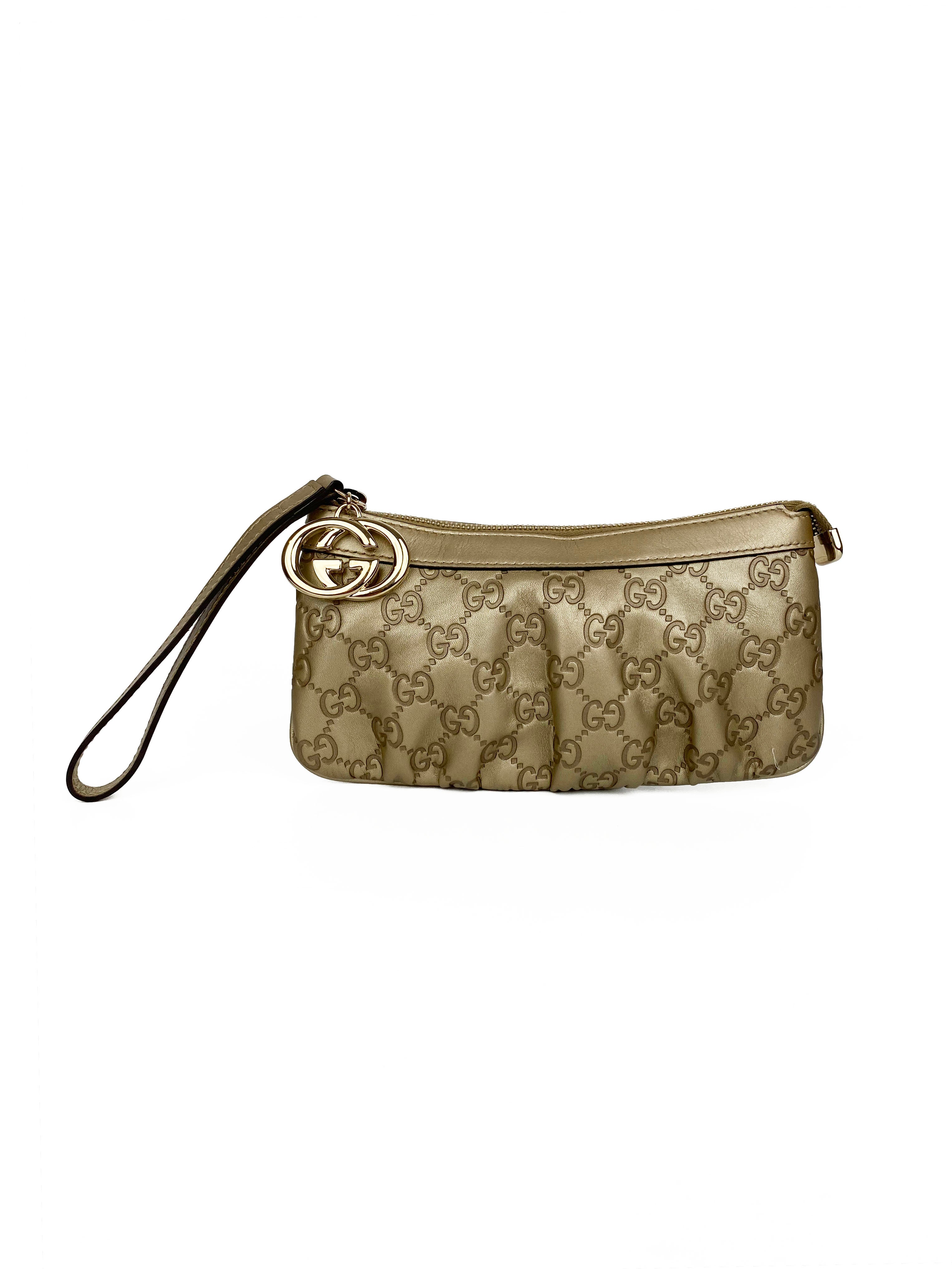 Gucci Gold Guccissima Britt Clutch Bag for Women - Luxury Designer Evening Clutch Purse - Perfect for Parties, Weddings & Special Occasions