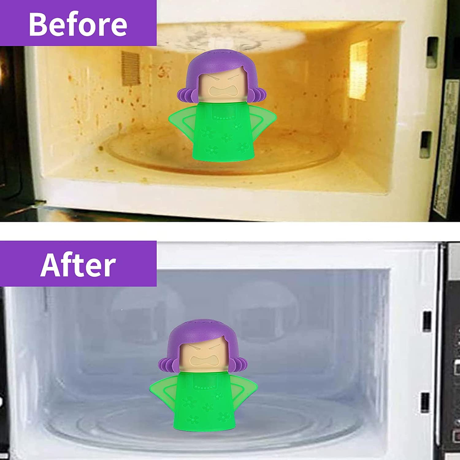 ACZURXLY Angry Mama Microwave Cleaner - Steam Oven Cleaner & Disinfectant for Kitchen with Vinegar & Water | Fast & Easy Microwave Cleaning Gadget | Funny & Useful Kitchen Tool with English Manual (Green) | Perfect for Deep Cleaning Microwaves, Ovens & Removing Grease Buildup