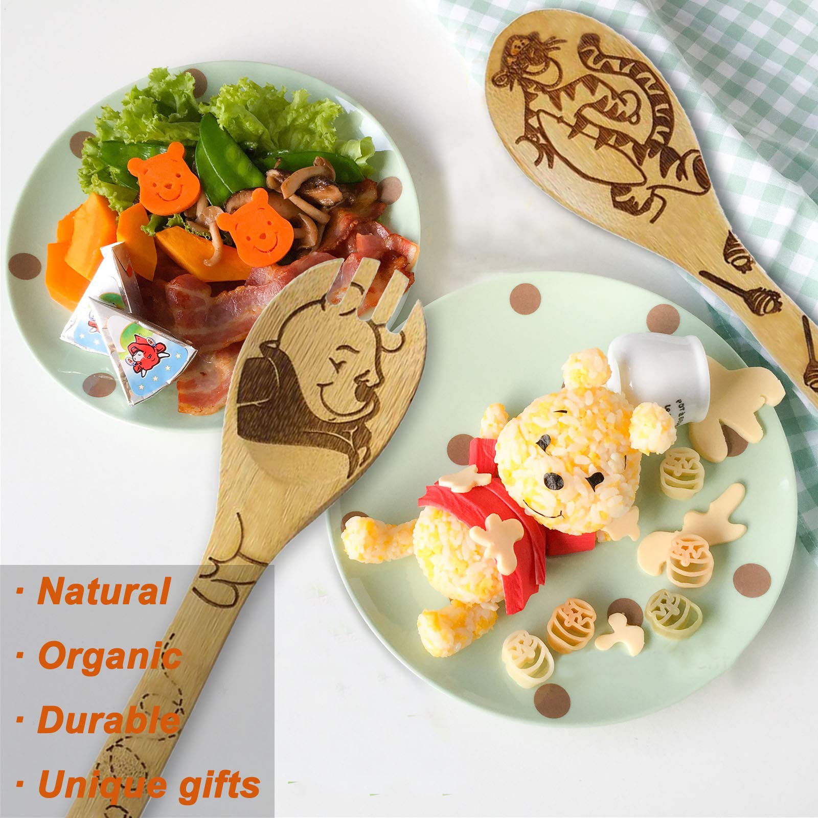 5-Piece Cartoon Wooden Spoon Set for Cooking - Winnie the Bear & Cute Tiger Kitchen Utensils - Wooden Spatula for Baking, Stirring & Decor - Perfect Gift for Women & Kitchen Lovers - Ideal for Home Cooking, Baking & Kitchen Decor