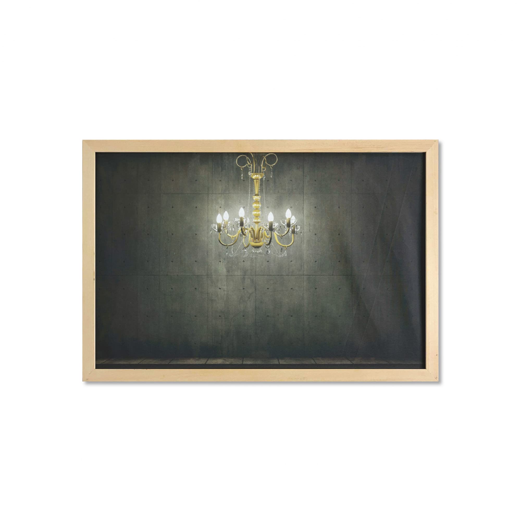 Ambesonne Vintage Grunge Wall Art with Frame - Classic Chandelier Dark Gothic Wooden Room Decor, 35
