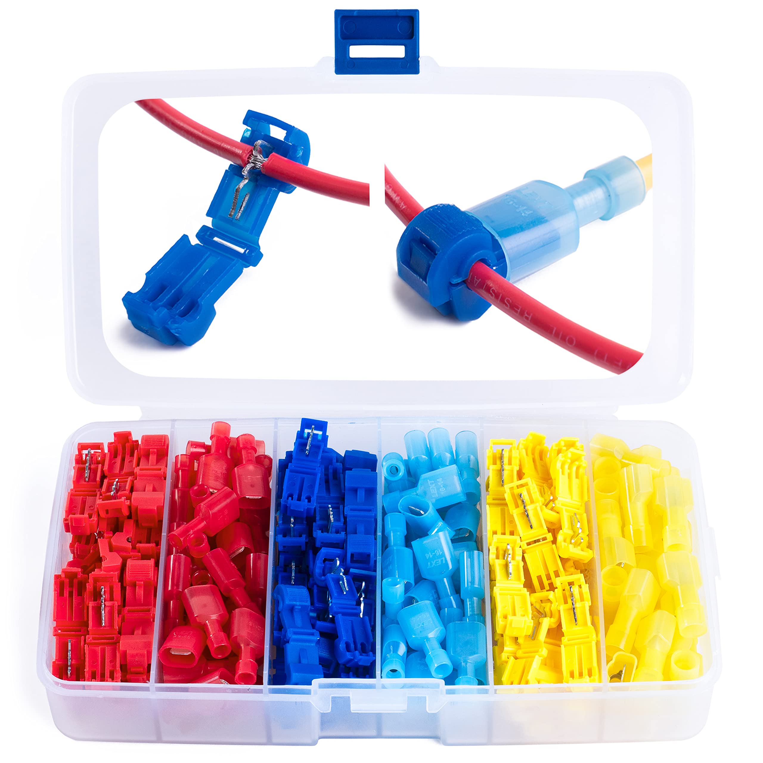 Wirefy T Tap Wire Connectors Kit - 120 PCS 22-10 AWG Electrical Connectors with Spade Terminals & Quick Splice Disconnects | Automotive Wiring, DIY Electrical Projects, Home Appliances Repair, Marine & RV Wiring Solutions