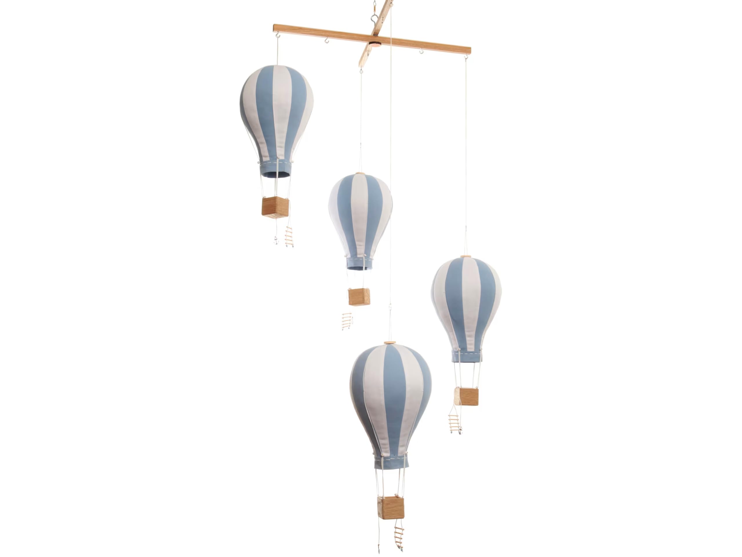 Large Hanging Hot Air Balloon Mobile - Baby Blue & White Nursery Decor, 43.3