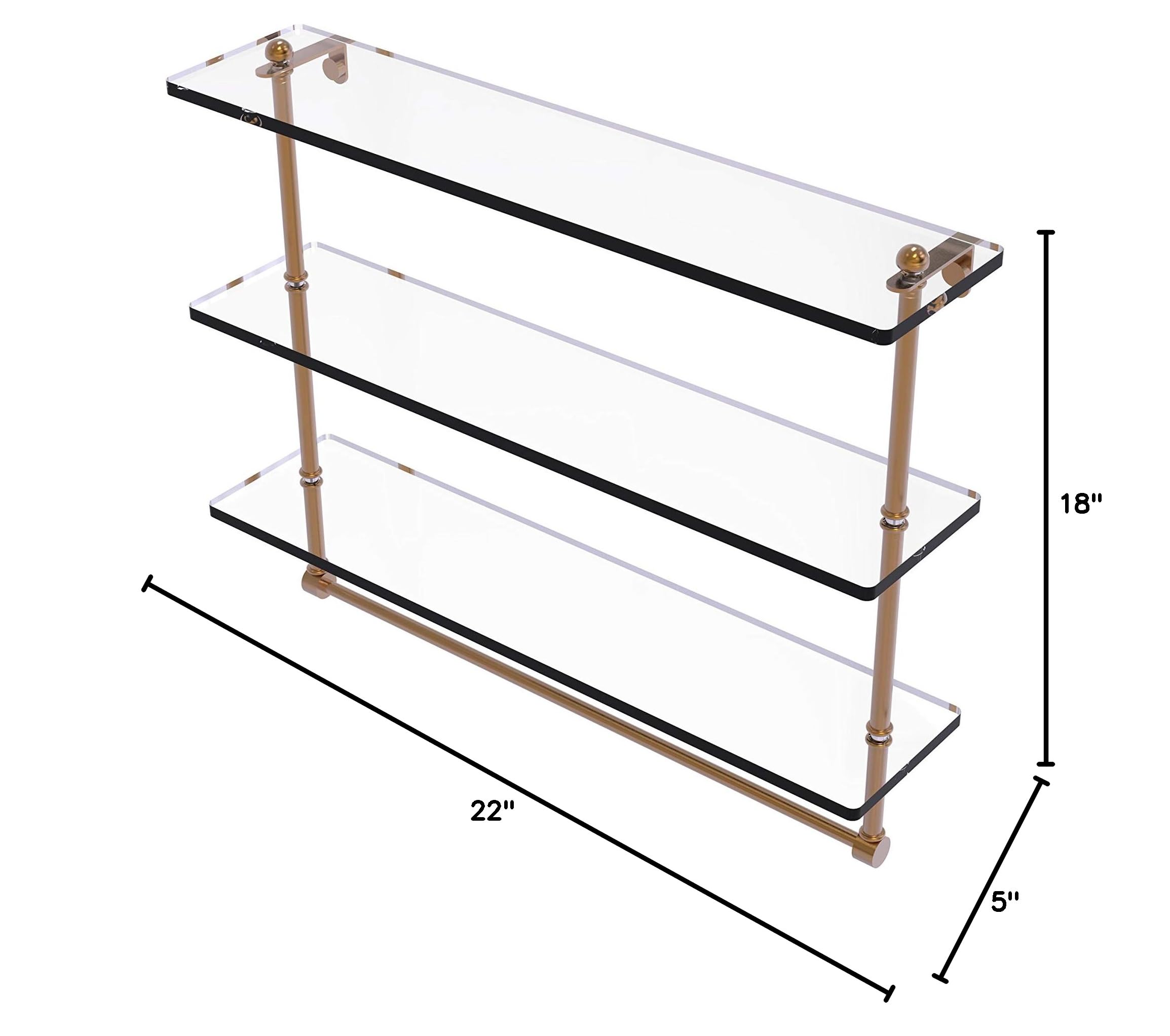Allied Brass RC-5/22TB 22 Inch Triple Tiered Integrated Towel Bar with Glass Shelf - Brushed Bronze Finish for Bathroom, Kitchen, or Spa Organization
