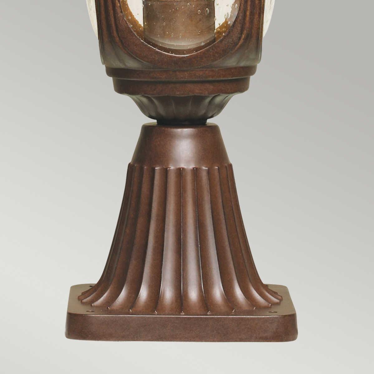 Rustic Bronze Patina Small Outdoor Pedestal Lantern - Chicago Style Garden Lighting for Porch, Pathway & Patio Decor