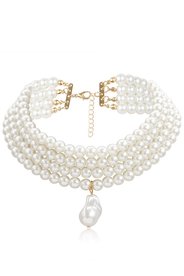 Elegant Geometric Pearl Beaded Multi-Layer Necklace for Women | Trendy Layered Statement Jewelry for Parties, Weddings & Date Nights