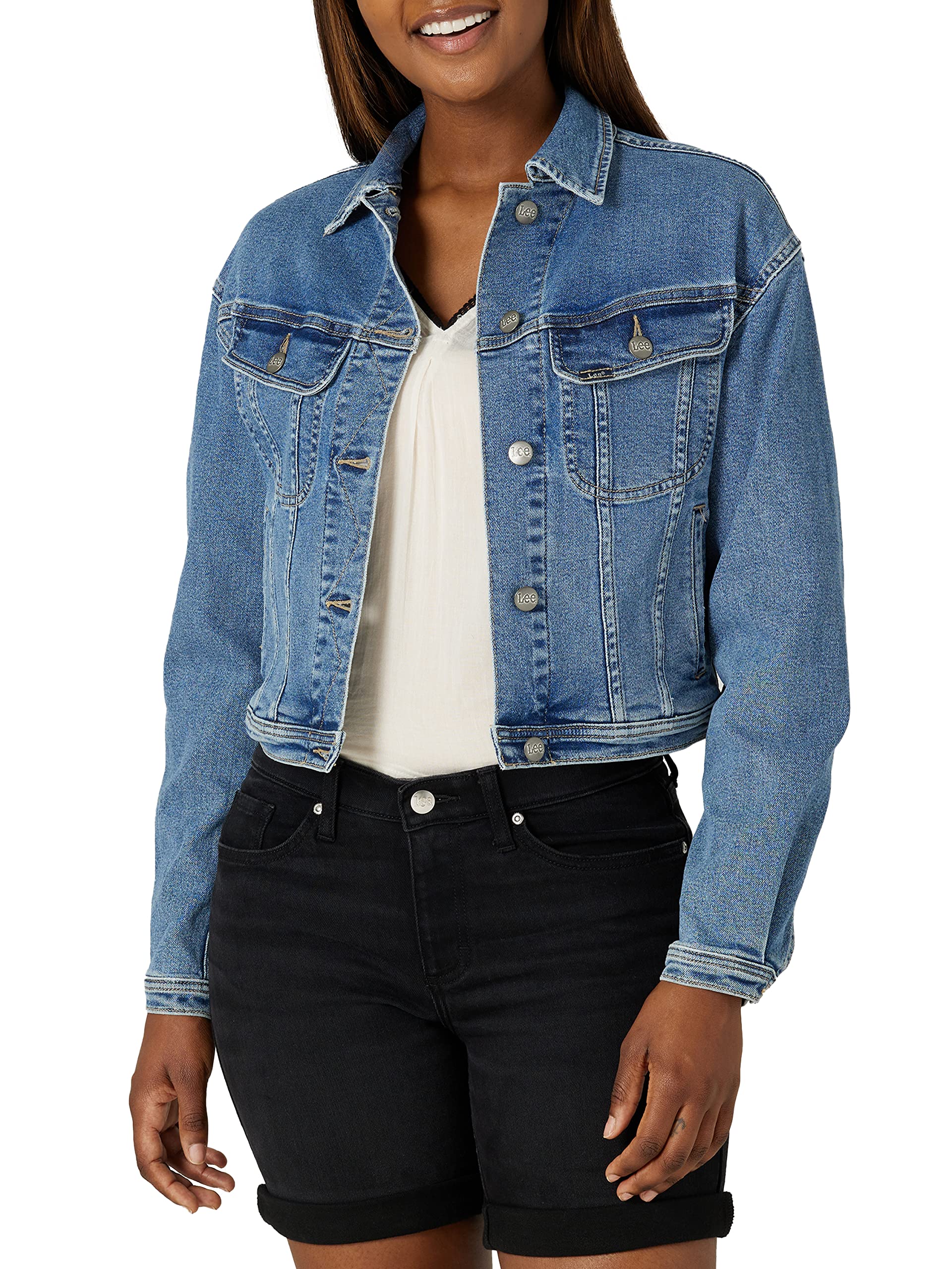 Lee Women's Legendary Cropped Jean Jacket - Classic Denim Jacket for Women, Vintage Washed Short Jean Jacket - Perfect for Casual Outfits, Street Style & Layering