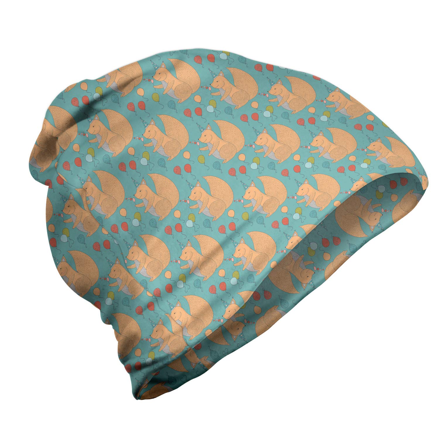 Ambesonne Unisex Beanie - Squirrels & Balloons Design - Warm Winter Knit Hat for Men & Women - Perfect for Hiking, Outdoor Activities & Cold Weather Fashion