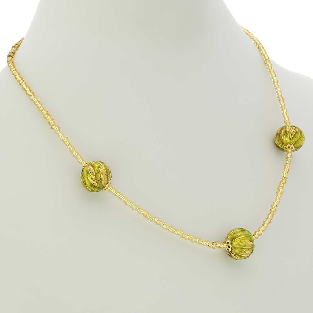 Venetian Murano Glass Royal Herb Green Ball Necklace – Handcrafted Italian Jewelry for Women, Elegant Gift for Special Occasions