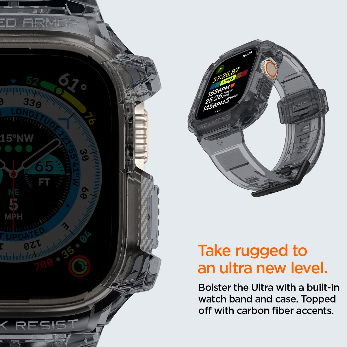 Spigen Rugged Armor Pro Case for Apple Watch Ultra 2/1 - Shockproof TPU Cover with Durable Band - Perfect for Outdoor Sports, Hiking & Extreme Activities