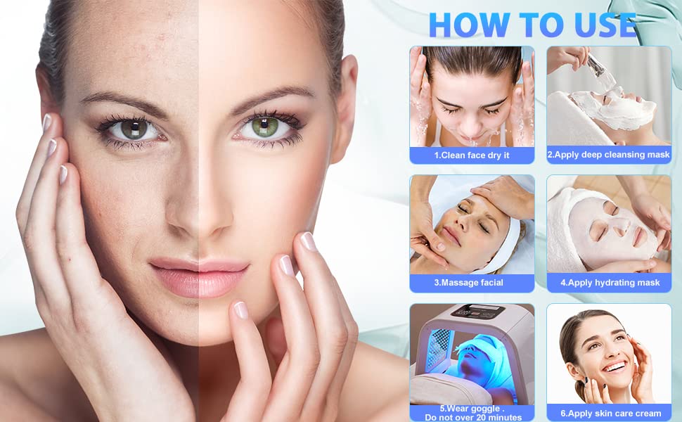 Kostech 7-Color LED Face Mask for Skin Rejuvenation - PDT Photon Therapy Light for Face & Body, Touch Screen Control - Anti-Aging, Whitening & Acne Treatment | Home Spa & Professional Beauty Equipment