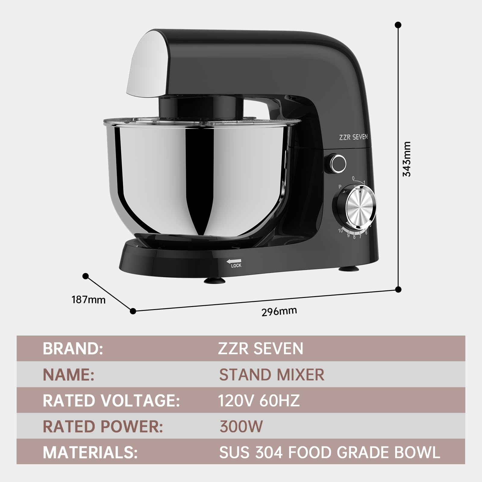 **300W Black Stand Mixer - 5.5 QT Stainless Steel Bowl, Dough Hook & Beater - Heavy Duty Kitchen Mixer for Baking, Cake, Bread & Cookies - Perfect for Home Bakers & Small Bakeries**