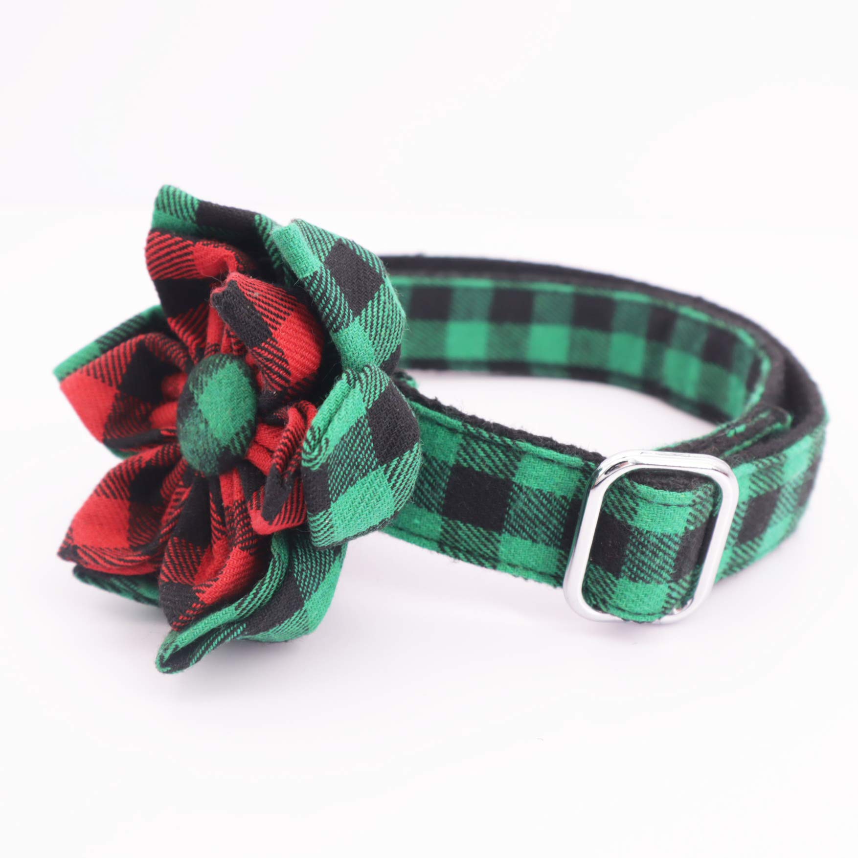 Festive Green Christmas Dog Collar with Flower - Adjustable Pet Collar for Small Dogs - Perfect Holiday Gift for Female Puppies - Great for Christmas Photos & Holiday Parties