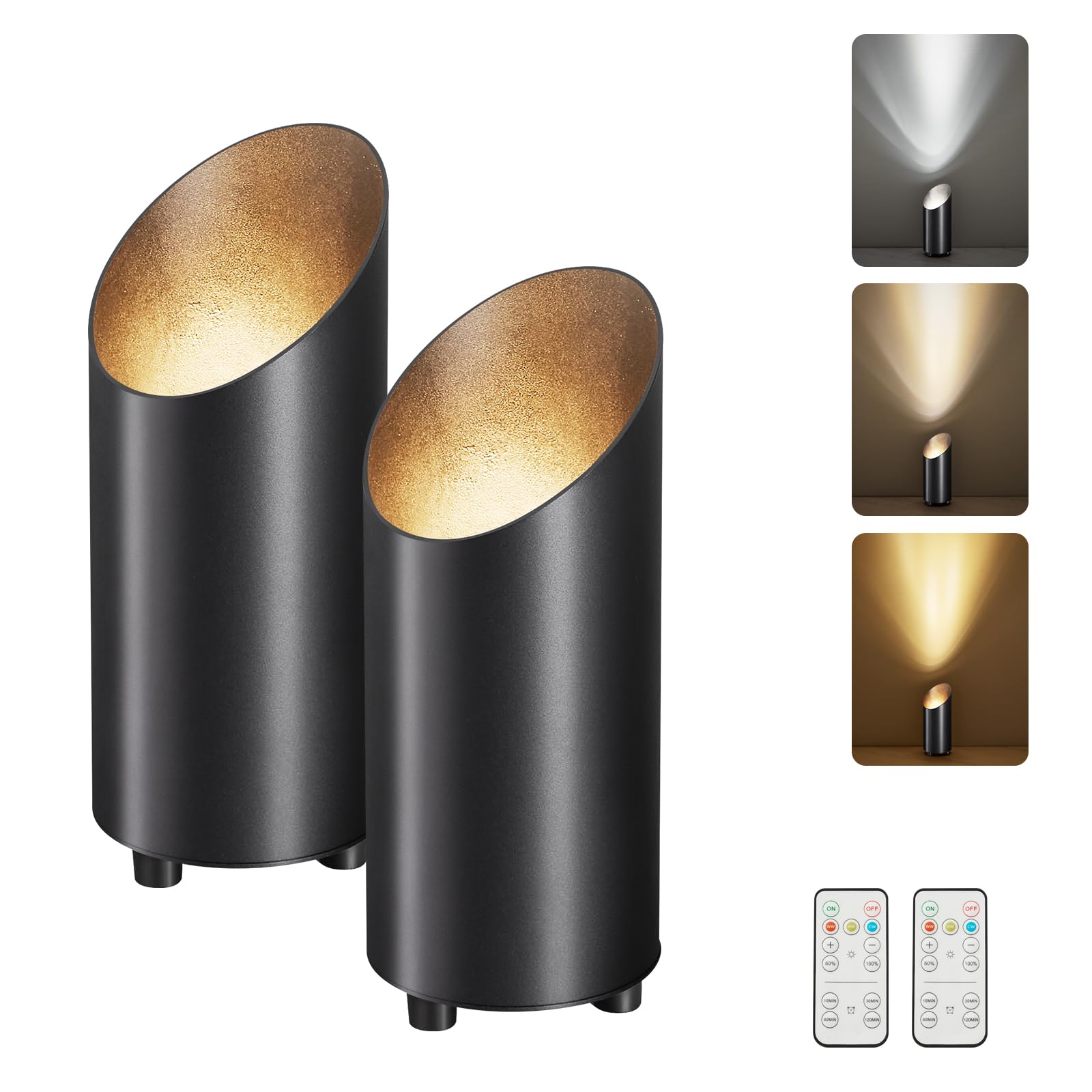 2 Pack Wireless Rechargeable LED Spotlights with Remote - Dimmable Battery Operated Floor Can Lights for Home Decor, Indoor Plants, Artwork & Corner Accent Lighting - Perfect for Living Room, Bedroom & Gallery Display