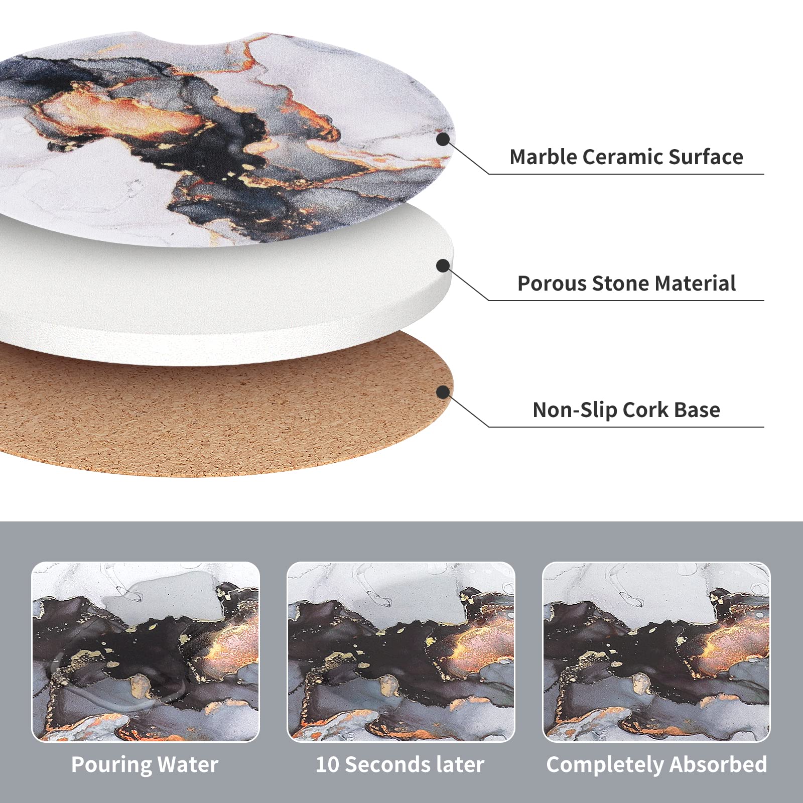 2-Pack Ceramic Car Cup Coasters for Cup Holders - 2.56