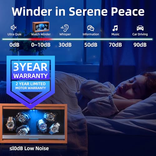 Automatic Watch Winder Box with 6 Watch Capacity - Super Quiet Motor, 4 Rotation Modes & Blue LED Backlight - Premium Wooden Watch Rotator for Men - Perfect Watch Storage & Display Case for Luxury Timepieces (SKW168) - Ideal for Watch Collectors, Travel Storage & Display Cabinets