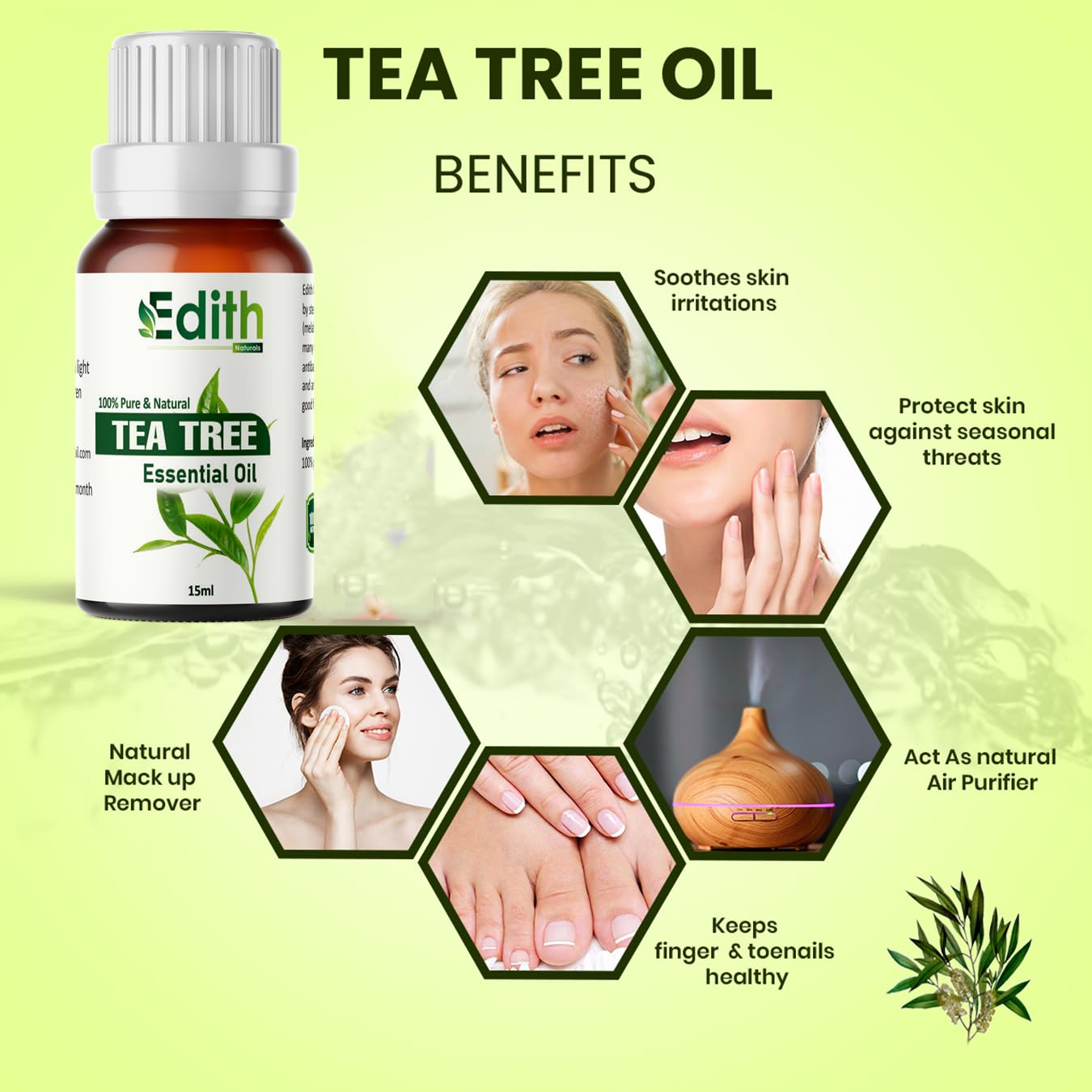 100% Pure Tea Tree Essential Oil for Skin, Hair & Face - Natural Acne Treatment & Dandruff Solution - Perfect for Aromatherapy, DIY Beauty & Scalp Care