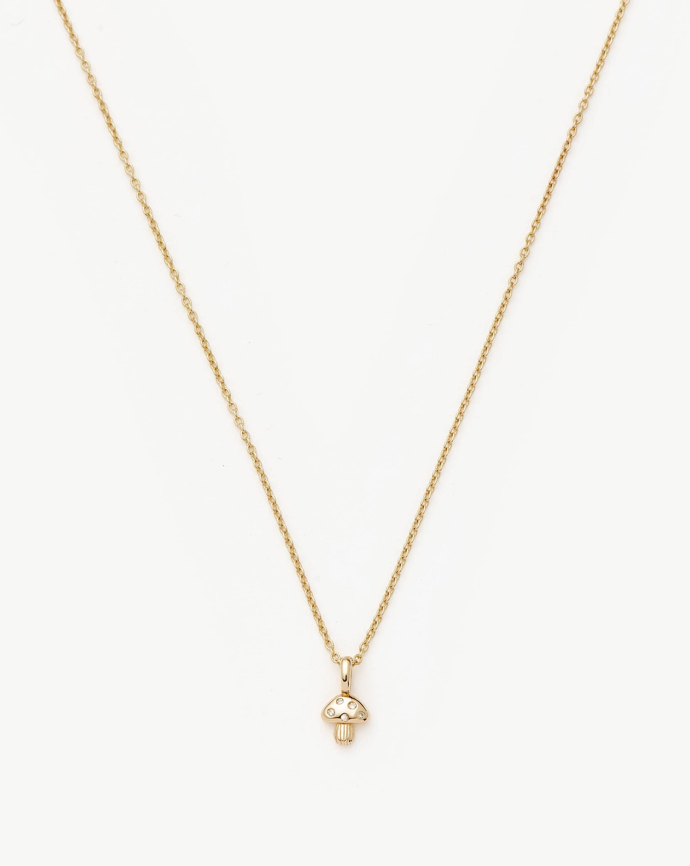 14K Solid Gold Diamond Mushroom Mini Pendant Necklace | Dainty Gold Jewelry for Women | Perfect Gift for Birthday, Anniversary & Everyday Wear