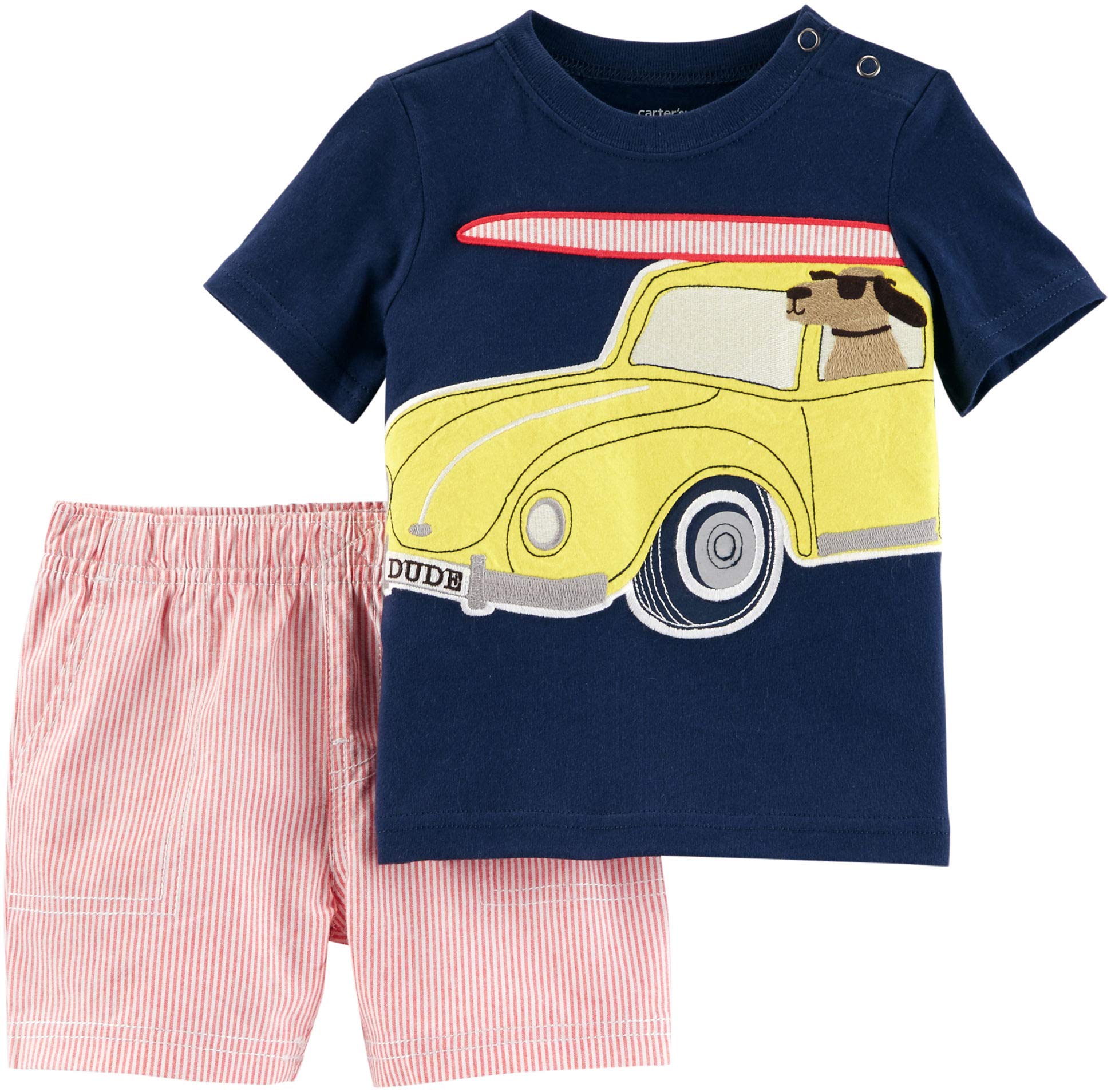 Carter's Boys 2-Piece Surfing Dog Shorts Set - Navy & Red - 6 Months | Beachwear & Summer Outfits for Toddlers