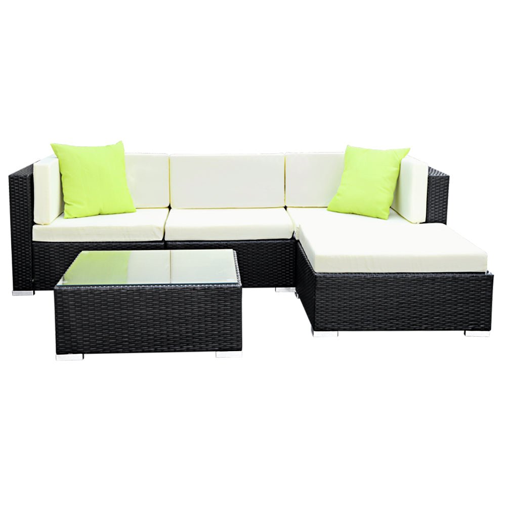 5-Piece Outdoor Wicker Sofa Set - 4-Seater Patio Couch Lounge Furniture for Garden, Poolside & Backyard Relaxation