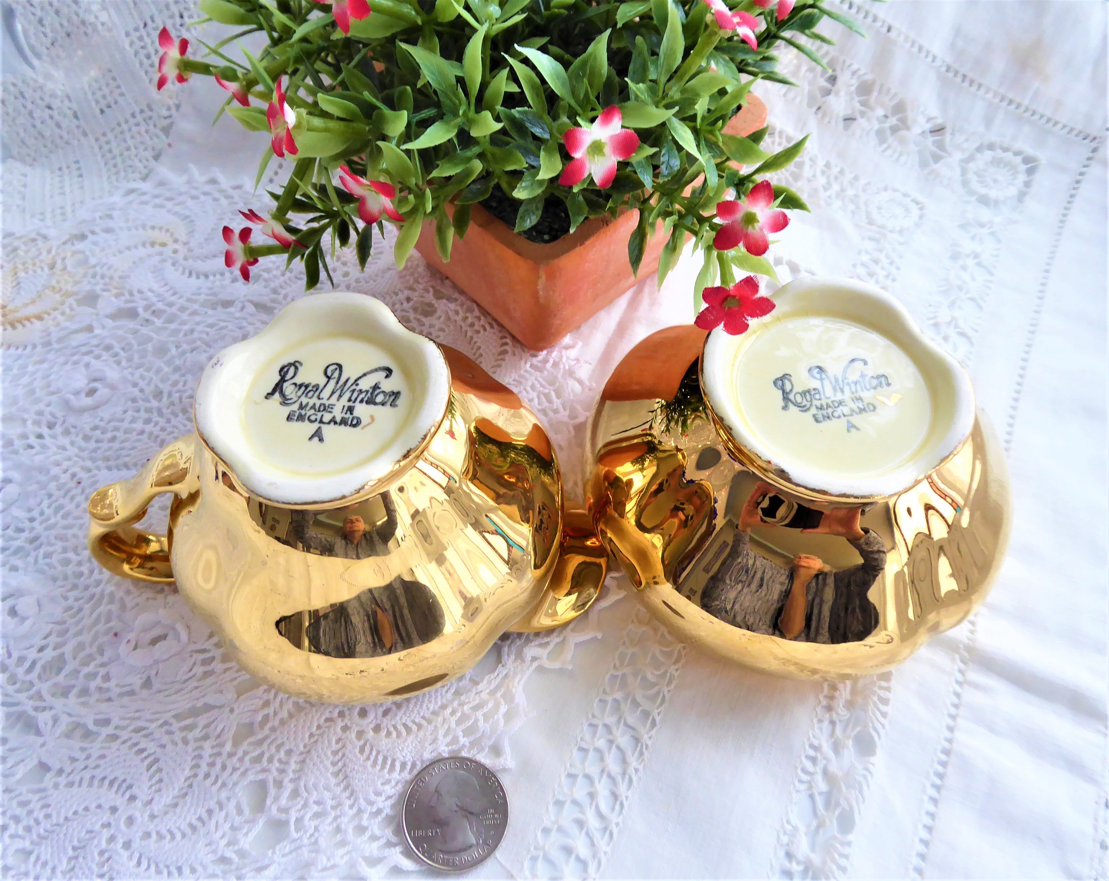 Vintage Royal Winton Golden Age Cream and Sugar Set - 1960s Gold Luster Porcelain for Tea Time & Collectible Display