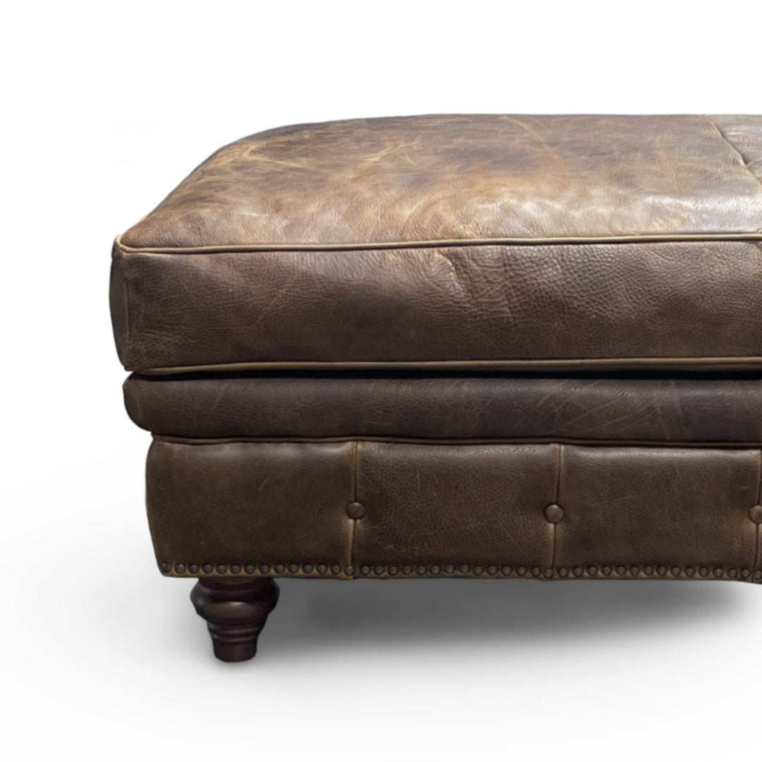 Manchester Leather Ottoman - Premium Faux Leather Storage Footrest with Tufted Design for Living Room, Bedroom & Office