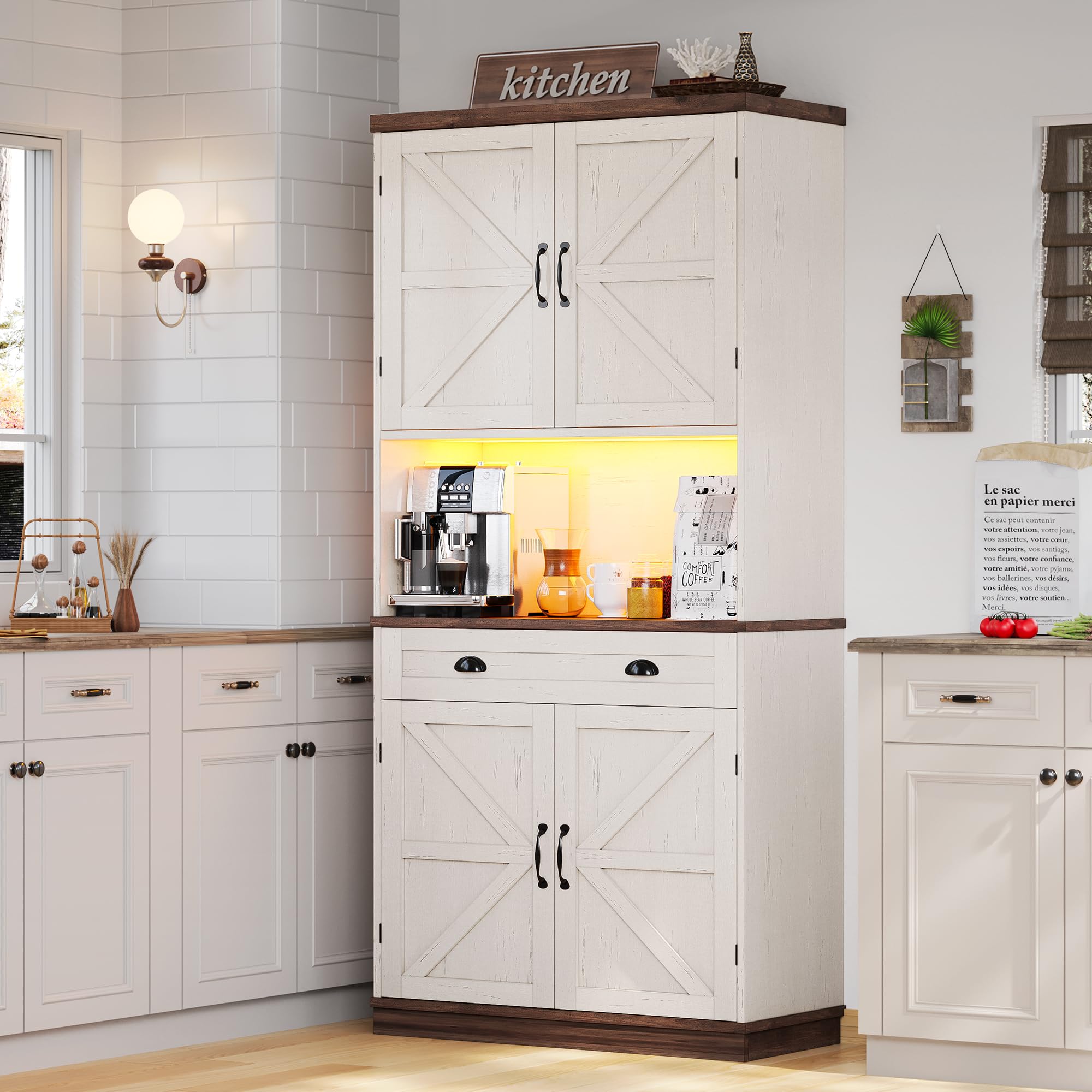 Farmhouse Style Kitchen Pantry Cabinet with Work Table - 72.6