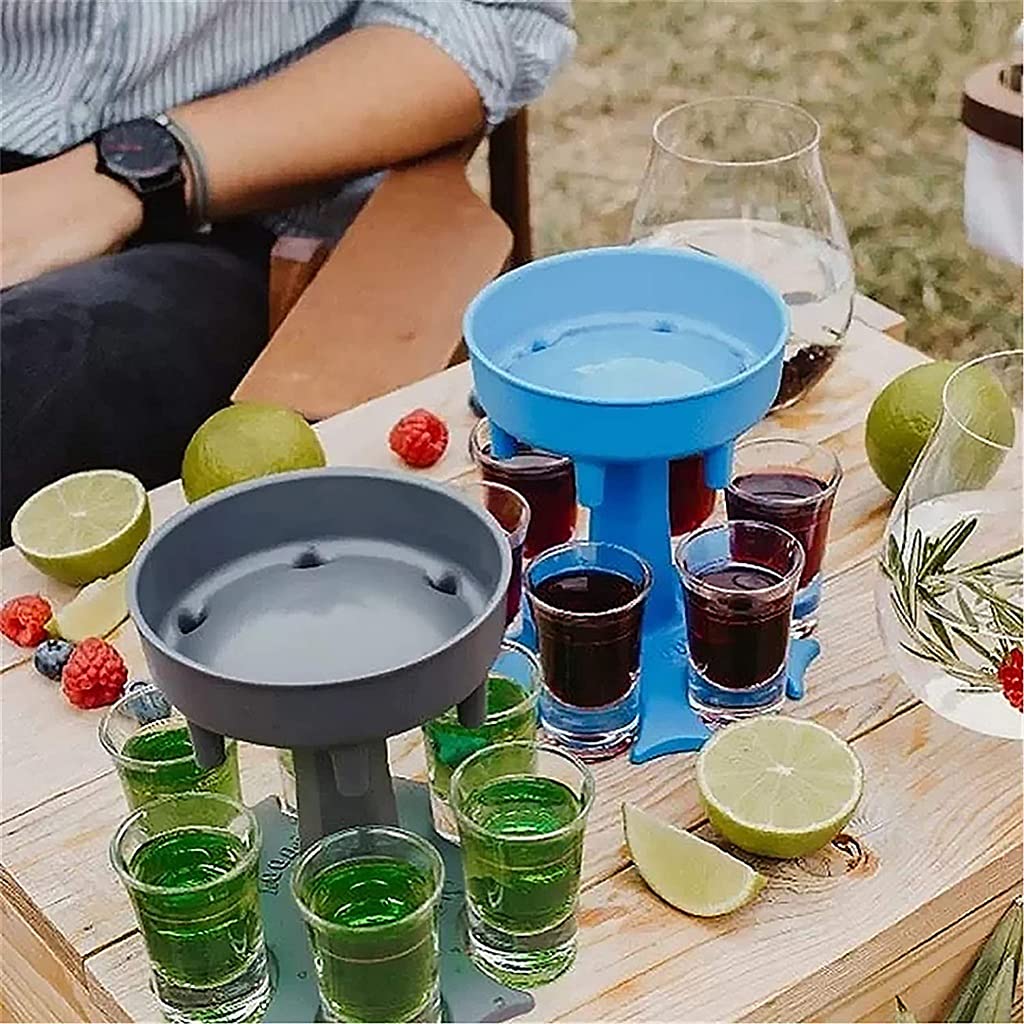 Kaidan 6 Shot Glass Dispenser Holder - Blue Bar Accessory for Party Drinking Games, Cocktail & Wine Quick Pour Tool - Perfect for Home Bars, Bachelor Parties & Game Nights