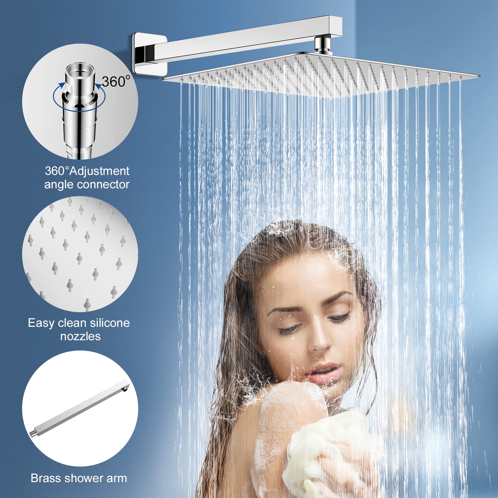 Luxury 12 Inch Chrome Rain Shower Head & Handheld Combo Set - High Pressure Wall Mounted Dual Shower System with Valve Body & Trim - Perfect for Modern Bathroom Renovation & Spa-Like Shower Experience
