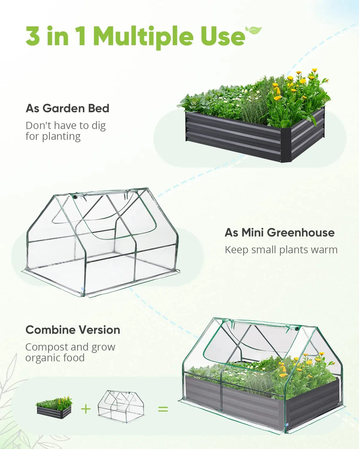 4' x 3' x 1' Galvanized Raised Garden Bed with Cover - Durable Outdoor Planter Box for Vegetables, Flowers & Herbs - Perfect for Backyard, Patio & Urban Gardening