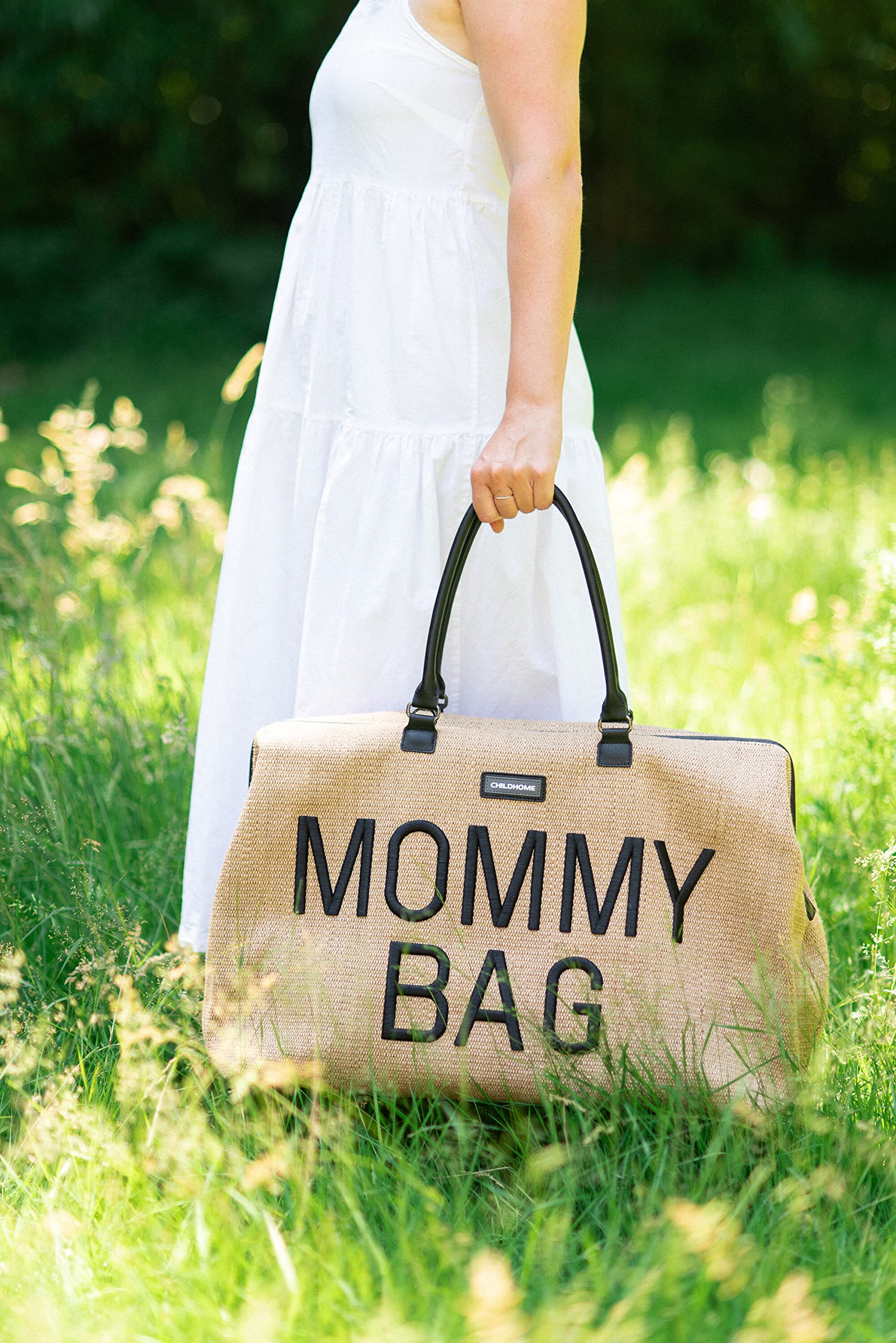 Childhome The Original Mommy Bag - Large Baby Diaper Bag & Hospital Bag for Moms, Spacious Tote for Travel & Pregnancy Essentials (Raffia Natural) | Perfect for Hospital Visits, Baby Outings & Everyday Use