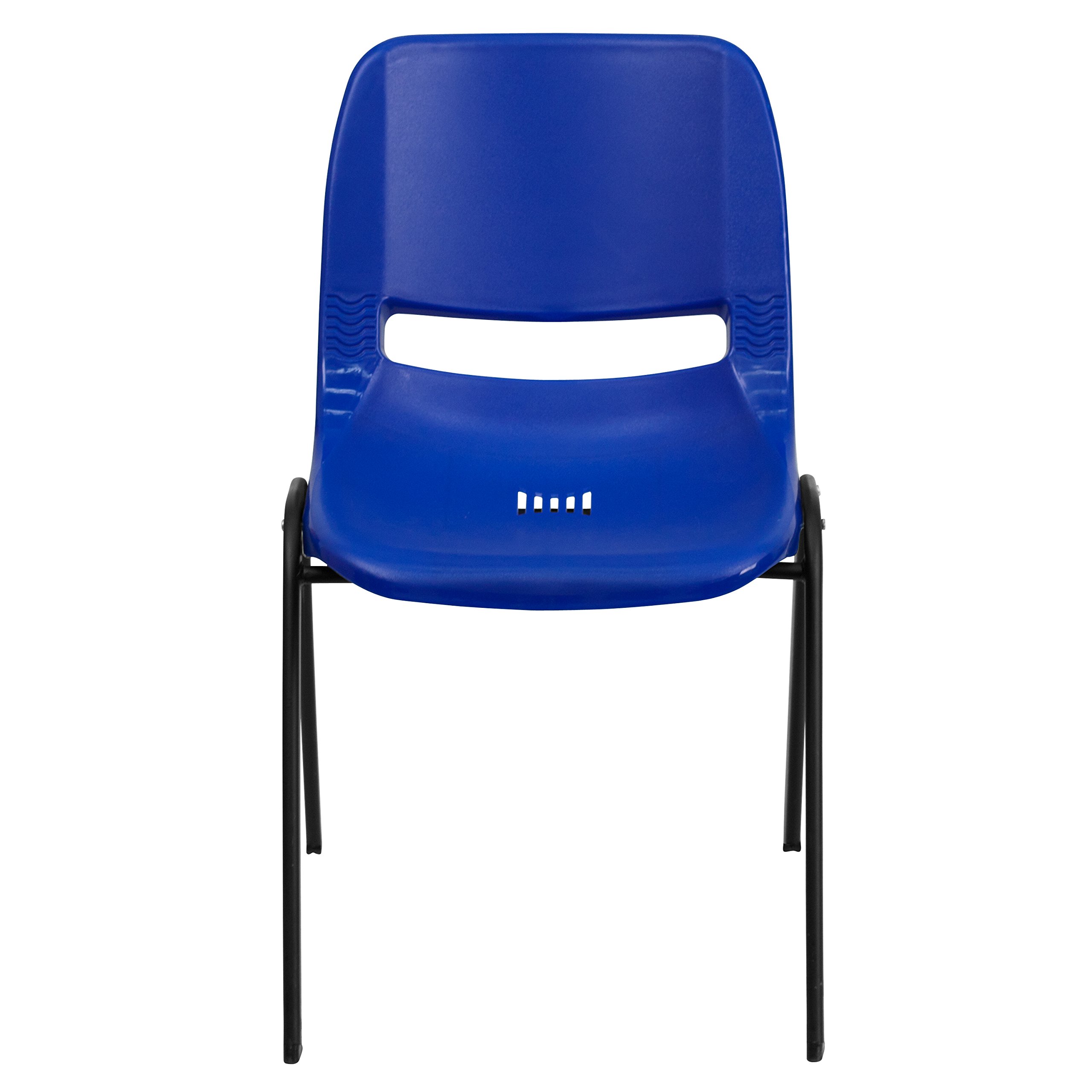 EMMA + OLIVER Navy Blue Ergonomic Shell Stack Chair with Black Metal Frame - 16