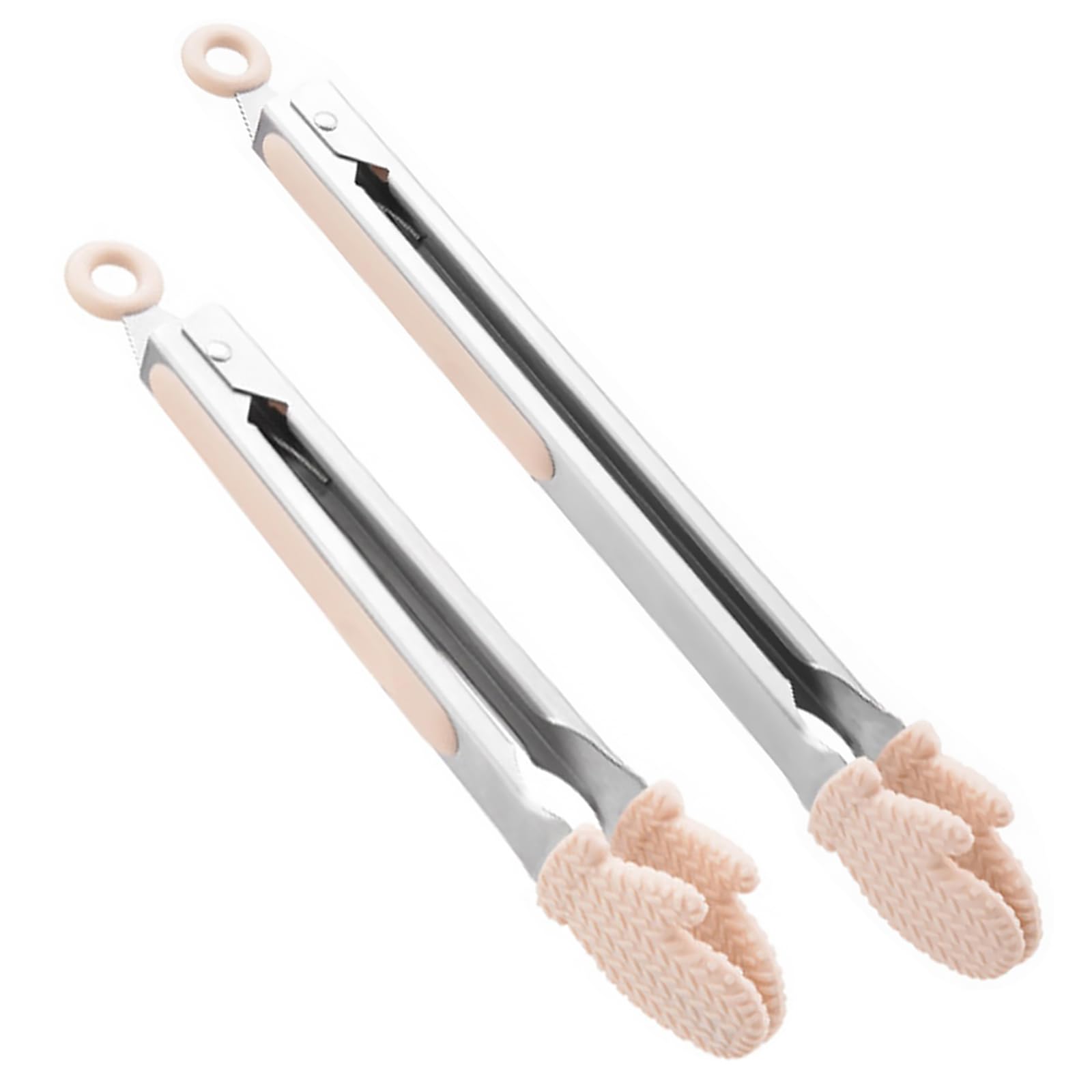 2Pcs Non-Slip Silicone Cooking Utensils Set - Heat-Resistant Salad Tongs & Serving Tongs (9'' & 12'') for Kitchen, BBQ, Picnic - Apricot Color Kitchen Tools for Cooking, Serving & Food Prep