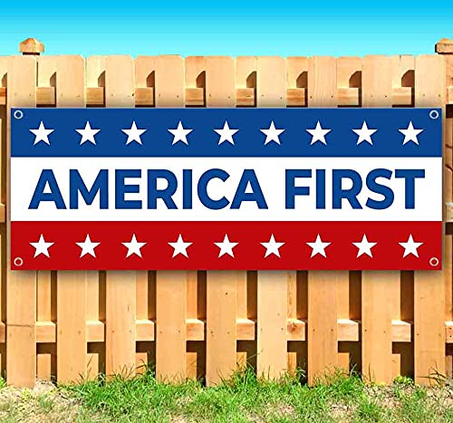 America First Heavy-Duty 13 oz Vinyl Banner with Metal Grommets - Single-Sided Non-Fabric Flag for Outdoor Events, Rallies & Patriotic Displays
