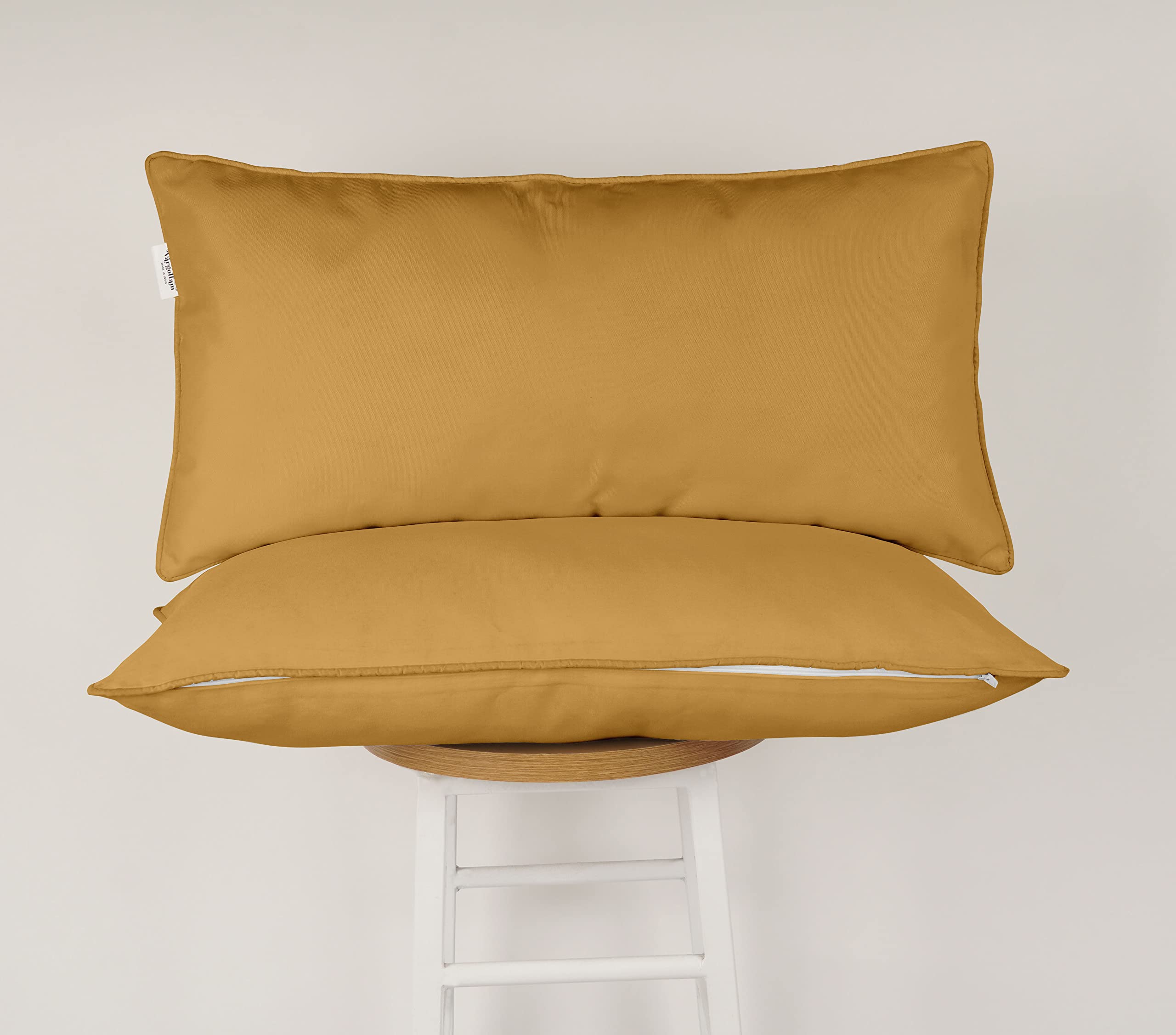 Waterproof Polyester Lumbar Pillow Covers 12x18 Inches, Set of 2 - All-Weather Indoor/Outdoor Beige Cushion Cases for Sofa, Patio Furniture & Deck Chairs (Perfect for Living Room, Porch and Garden Decor)